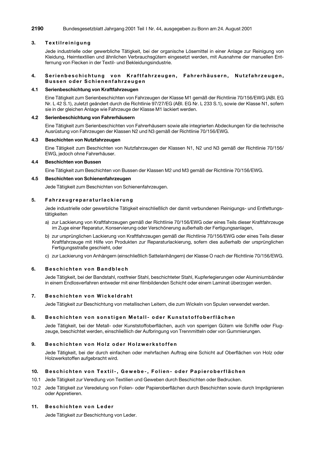 BGBl. 2001, Seite 2190 — Originalseite als Abbildung
