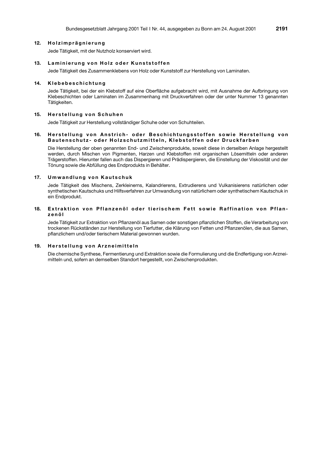 BGBl. 2001, Seite 2191 — Originalseite als Abbildung