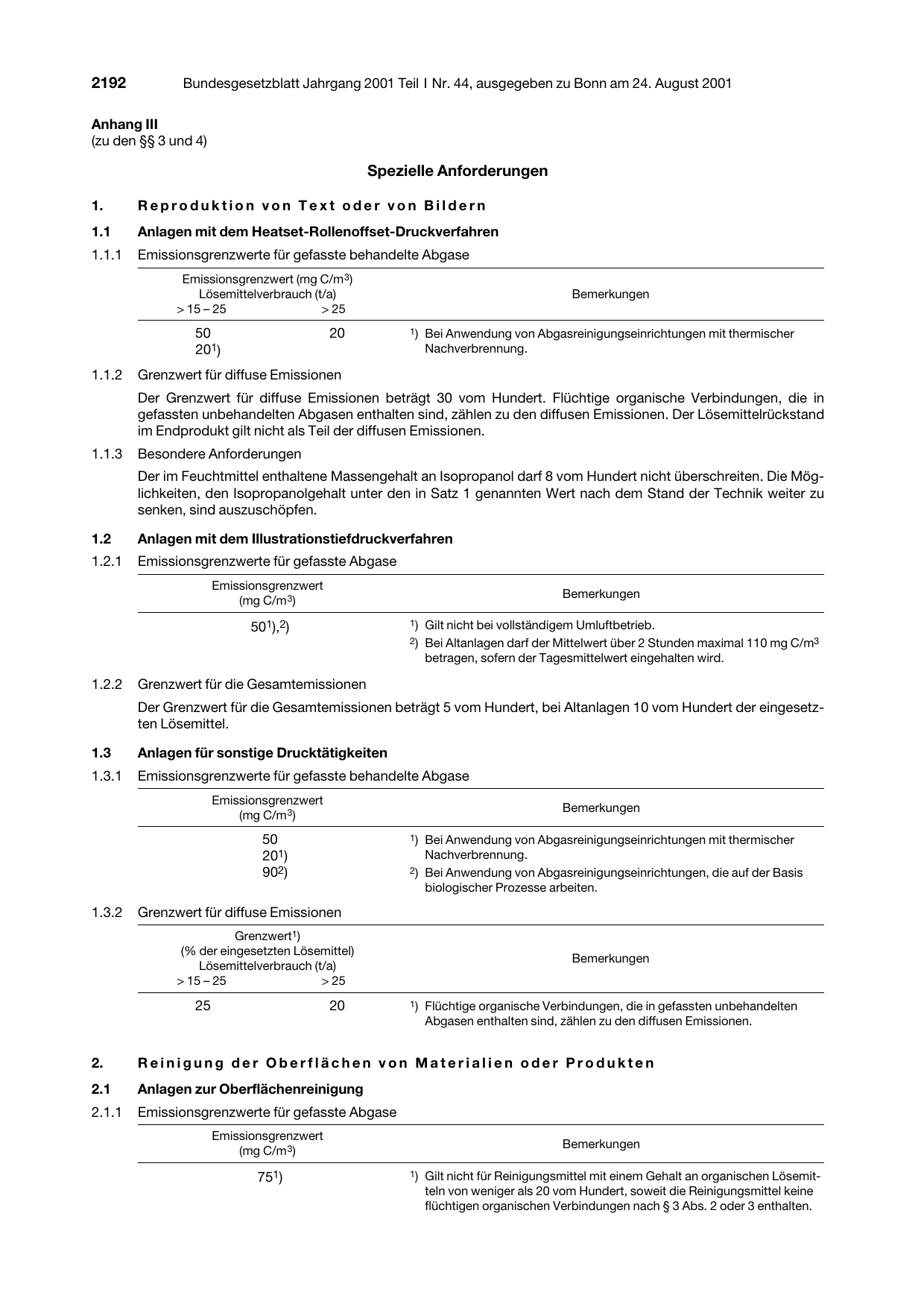 BGBl. 2001, Seite 2192 — Originalseite als Abbildung