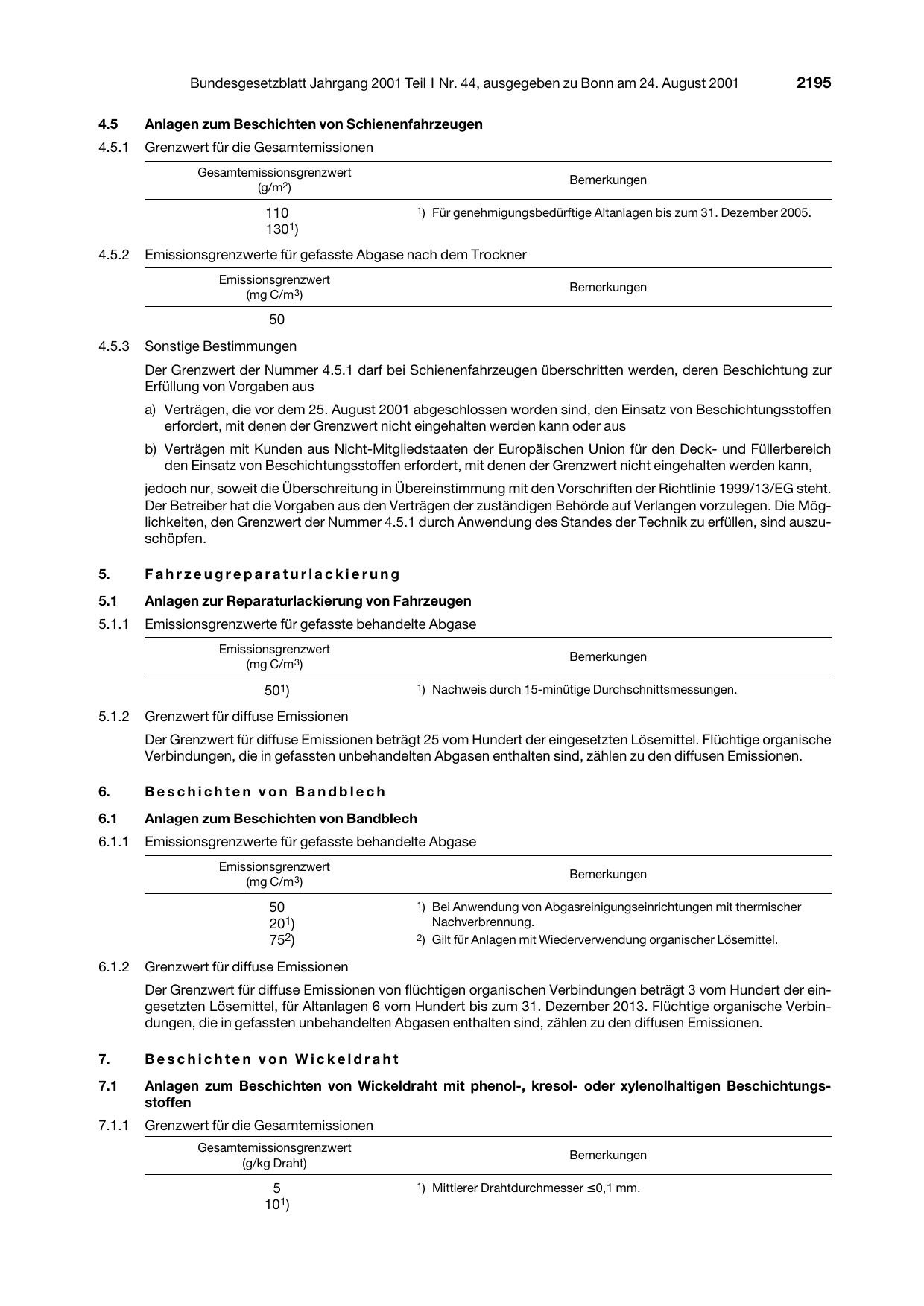 BGBl. 2001, Seite 2195 — Originalseite als Abbildung