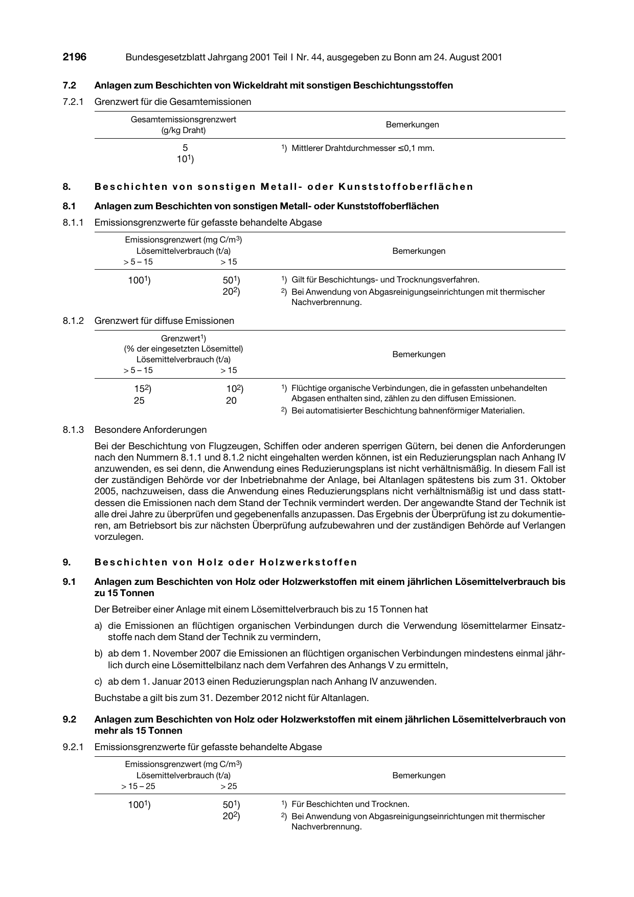 BGBl. 2001, Seite 2196 — Originalseite als Abbildung
