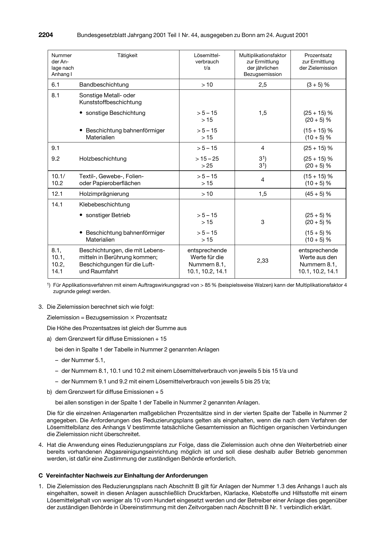 BGBl. 2001, Seite 2204 — Originalseite als Abbildung