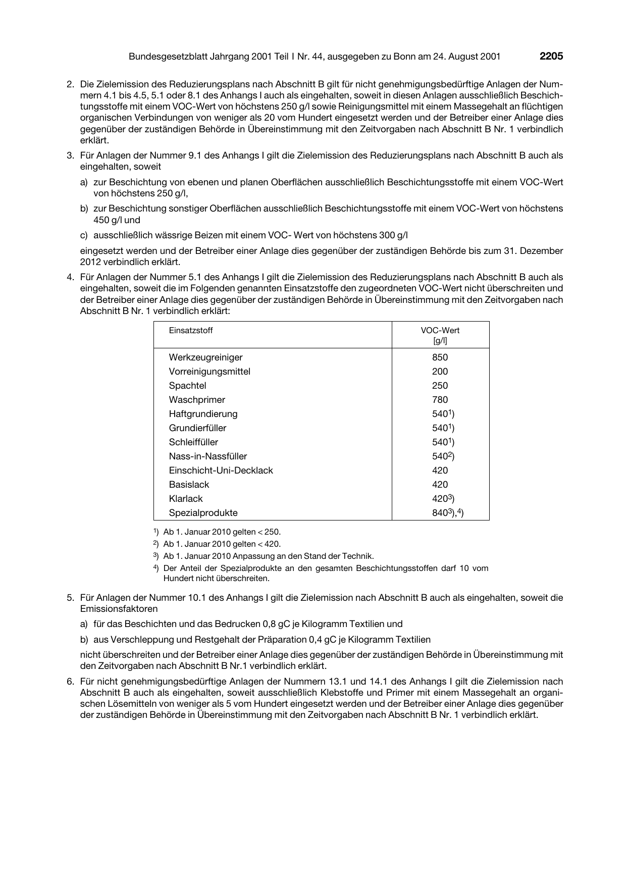 BGBl. 2001, Seite 2205 — Originalseite als Abbildung