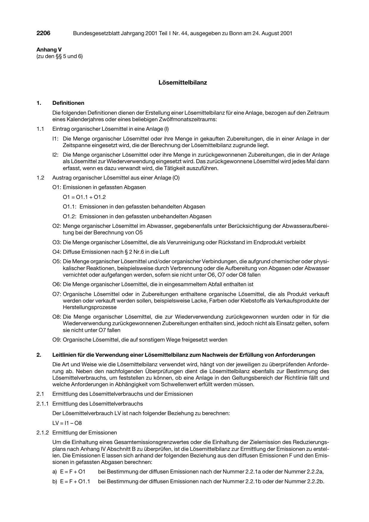 BGBl. 2001, Seite 2206 — Originalseite als Abbildung