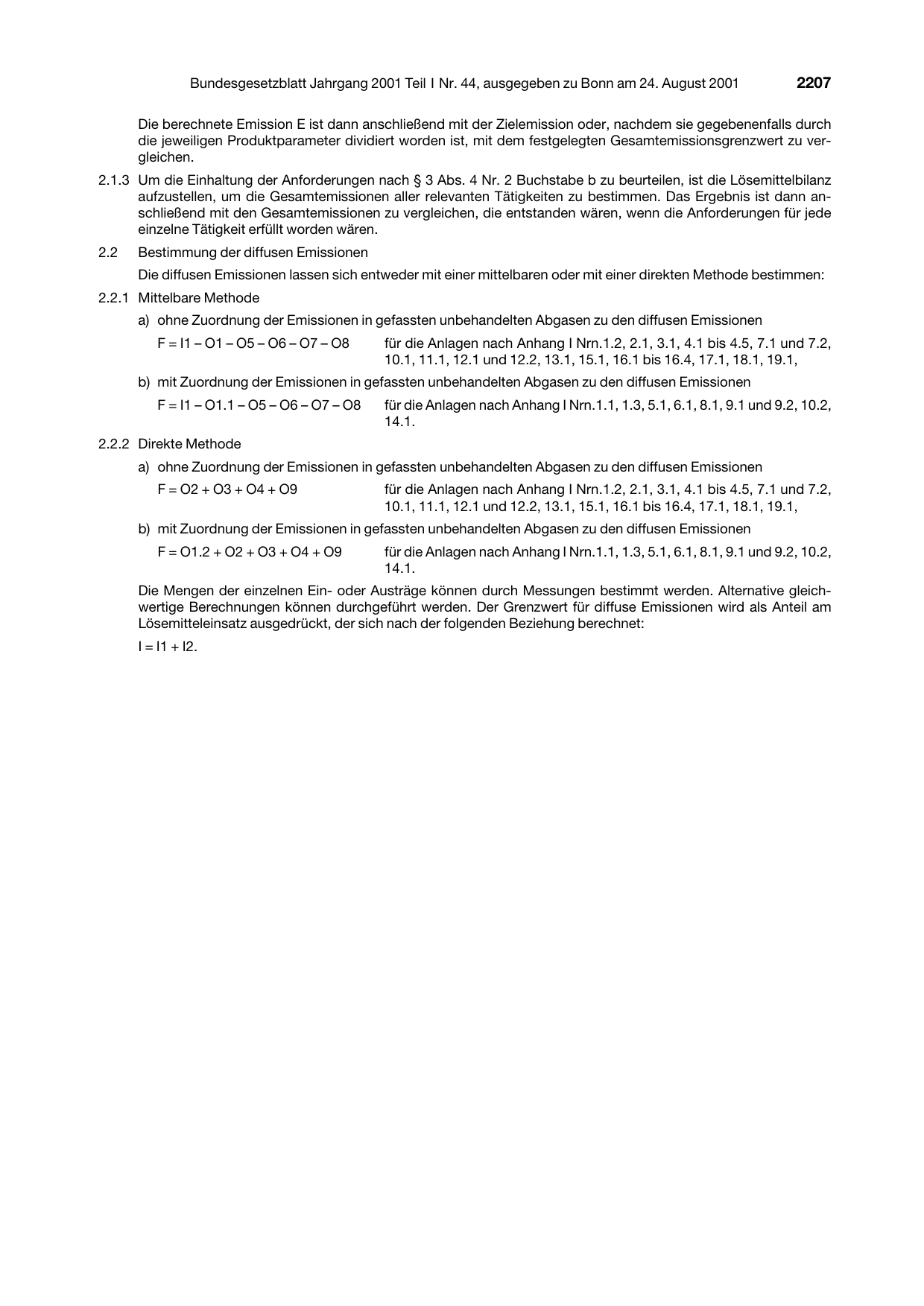 BGBl. 2001, Seite 2207 — Originalseite als Abbildung