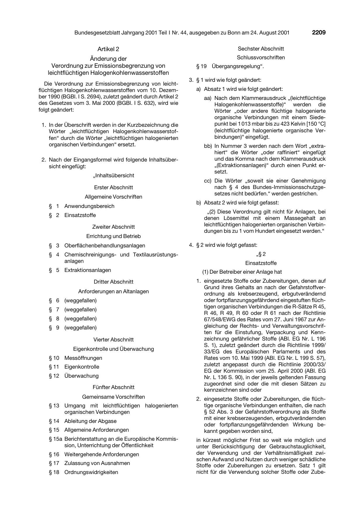 BGBl. 2001, Seite 2209 — Originalseite als Abbildung