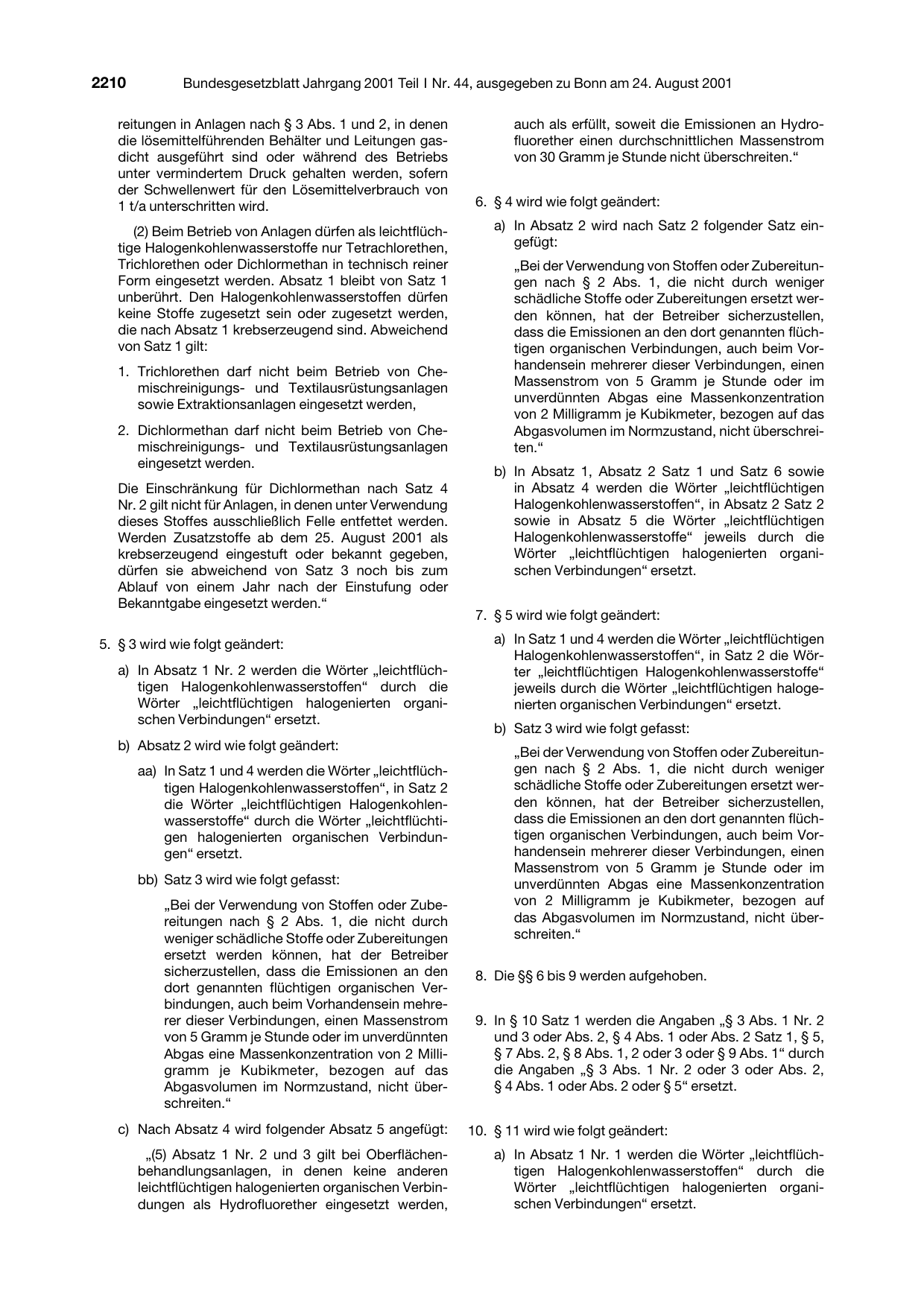 BGBl. 2001, Seite 2210 — Originalseite als Abbildung
