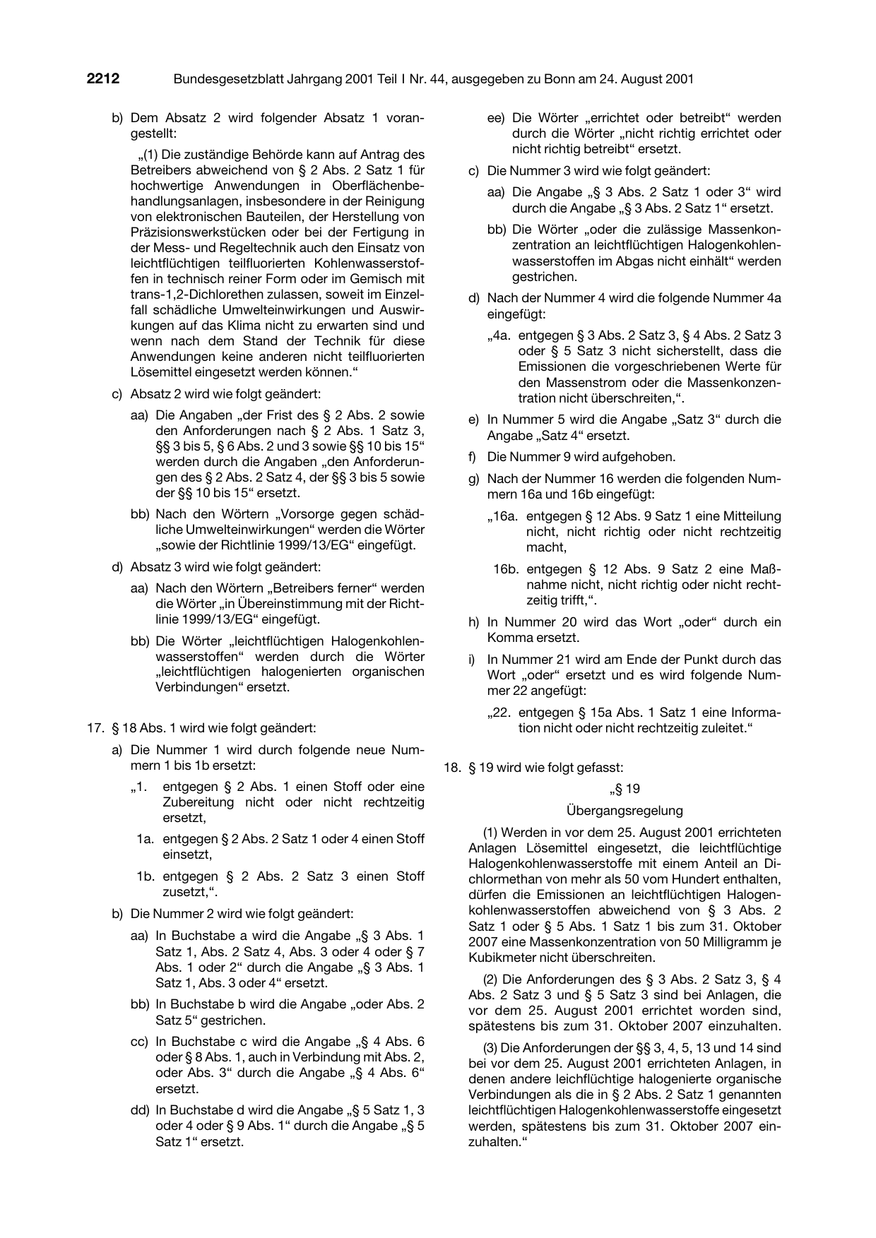 BGBl. 2001, Seite 2212 — Originalseite als Abbildung
