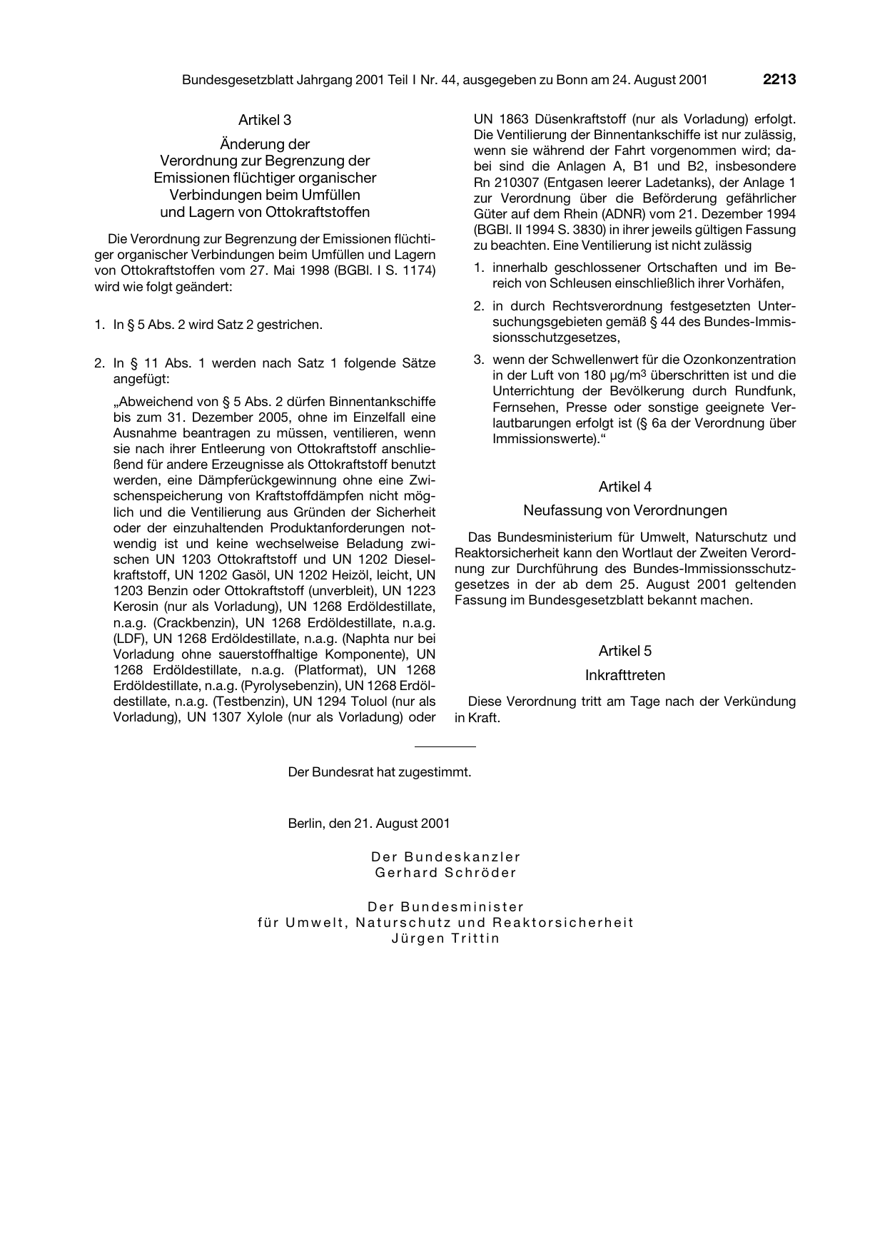 BGBl. 2001, Seite 2213 — Originalseite als Abbildung