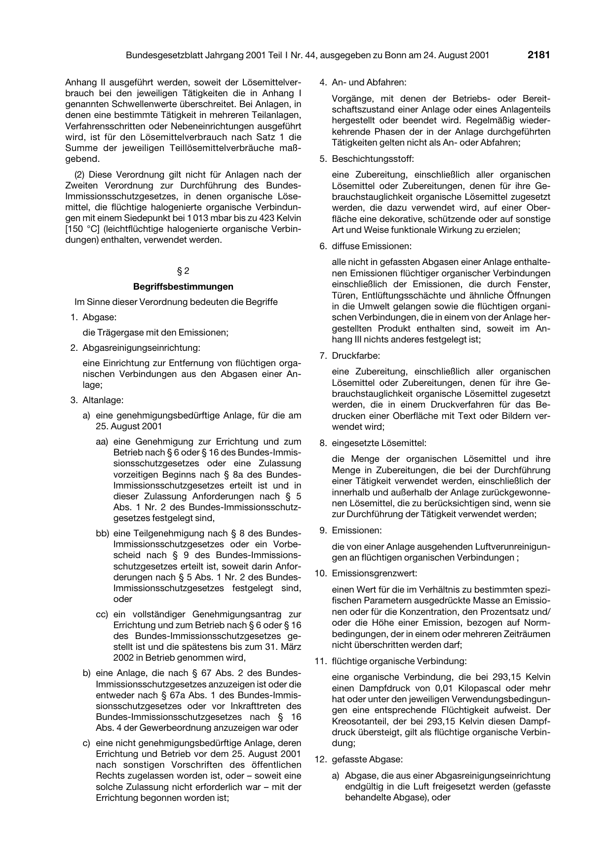 BGBl. 2001, Seite 2181 — Originalseite als Abbildung