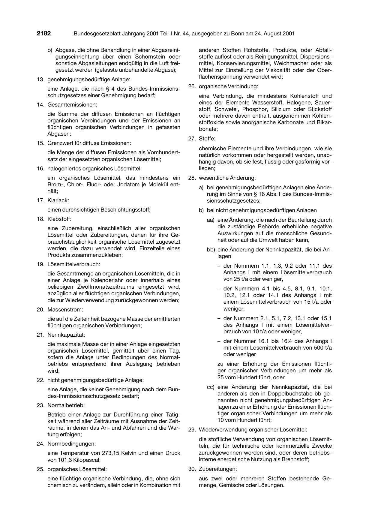 BGBl. 2001, Seite 2182 — Originalseite als Abbildung