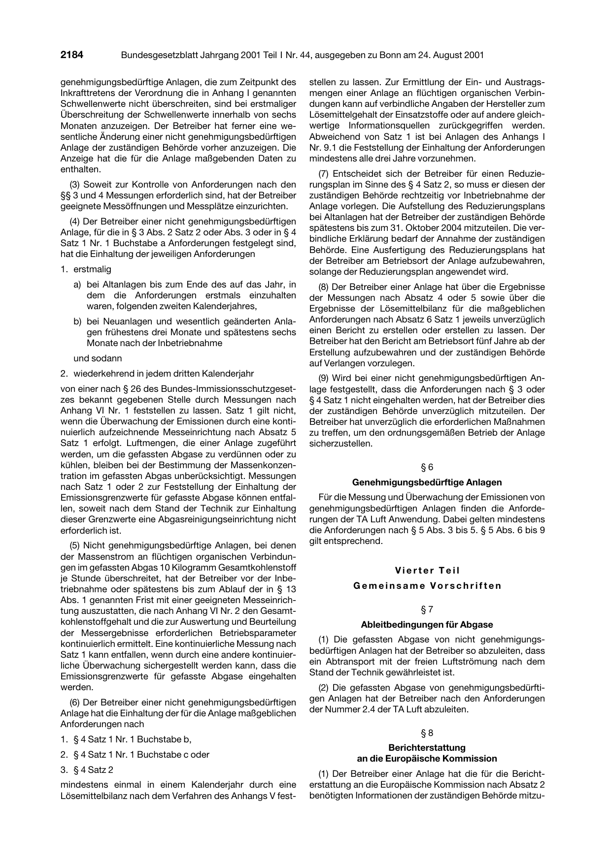 BGBl. 2001, Seite 2184 — Originalseite als Abbildung