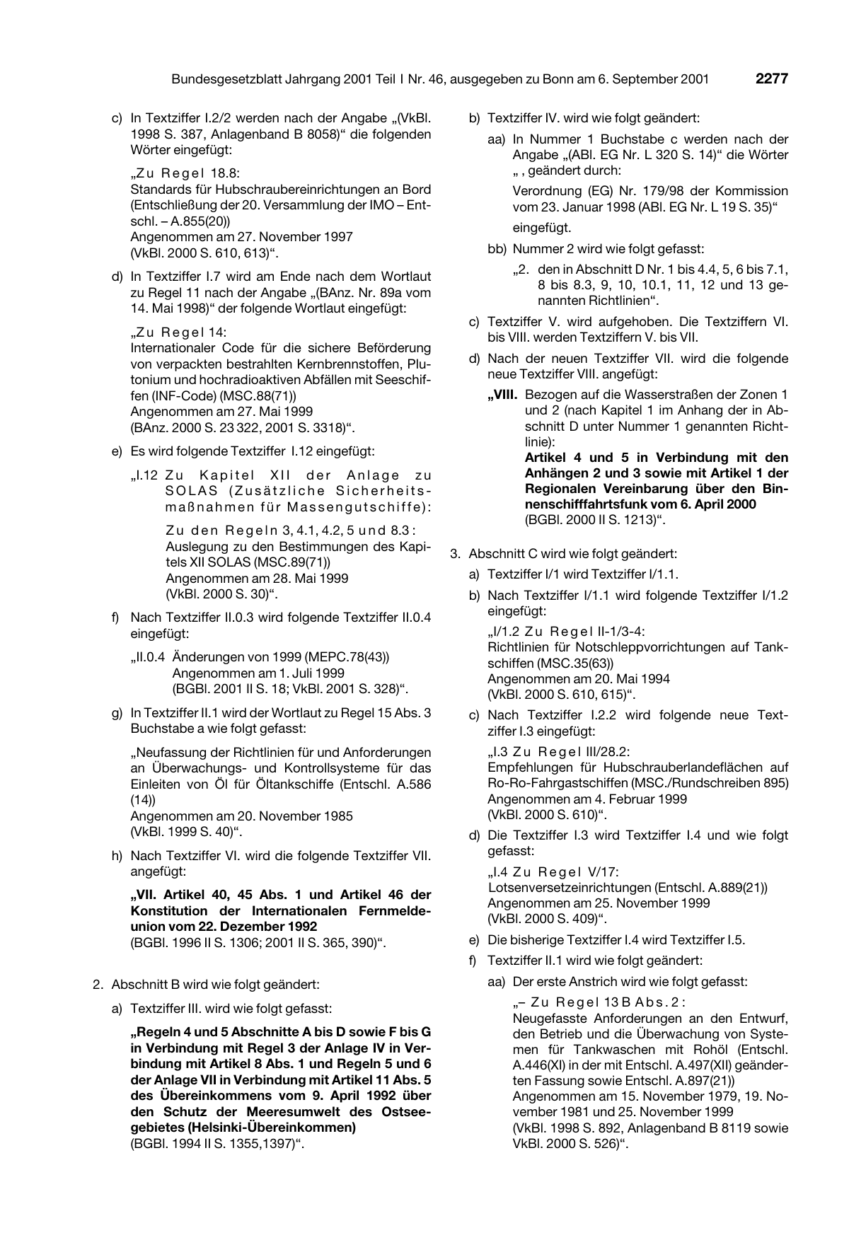 BGBl. 2001, Seite 2277 — Originalseite als Abbildung