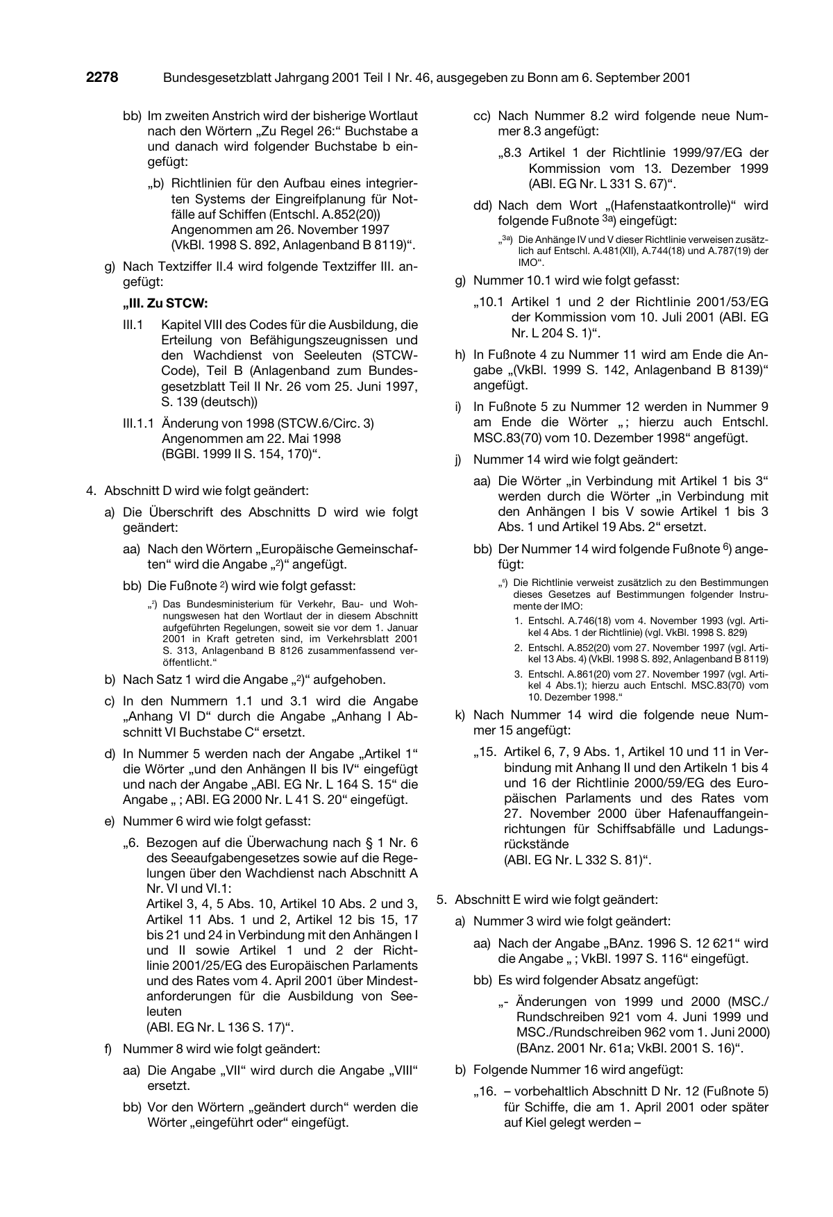 BGBl. 2001, Seite 2278 — Originalseite als Abbildung