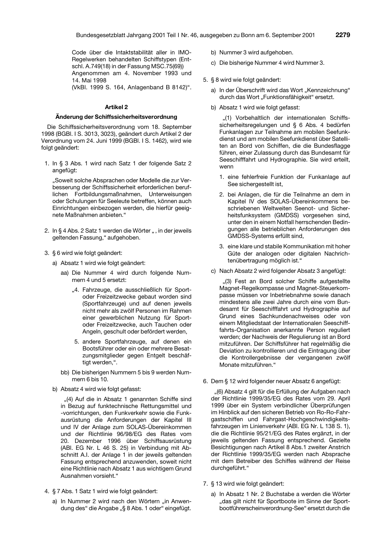 BGBl. 2001, Seite 2279 — Originalseite als Abbildung