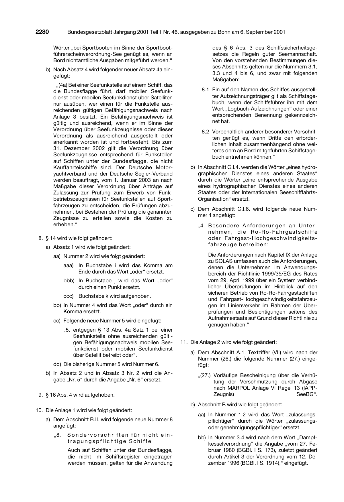 BGBl. 2001, Seite 2280 — Originalseite als Abbildung