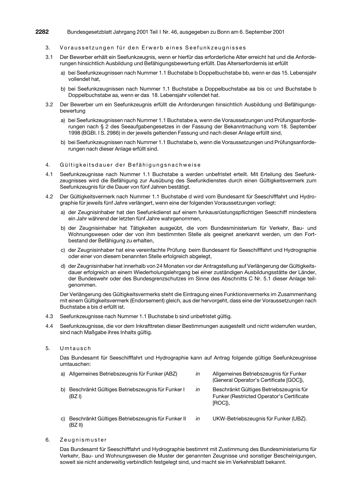 BGBl. 2001, Seite 2282 — Originalseite als Abbildung
