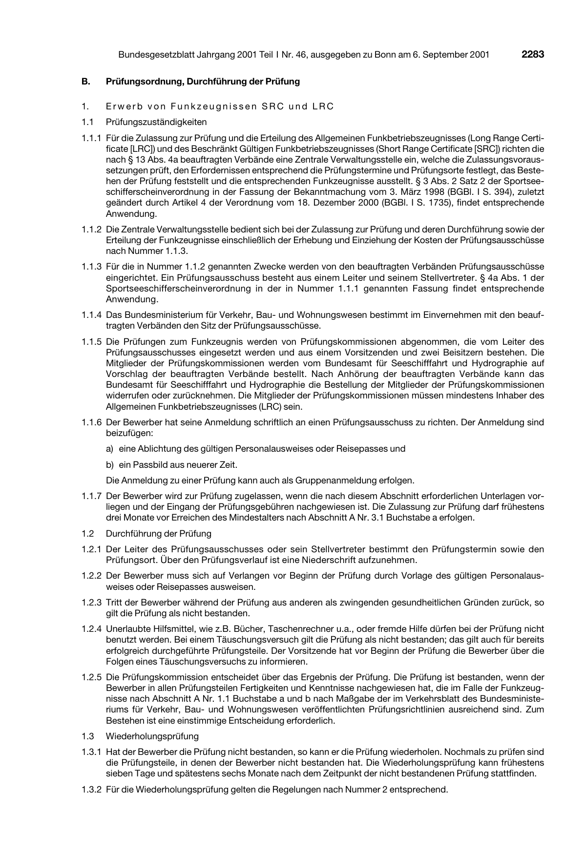 BGBl. 2001, Seite 2283 — Originalseite als Abbildung