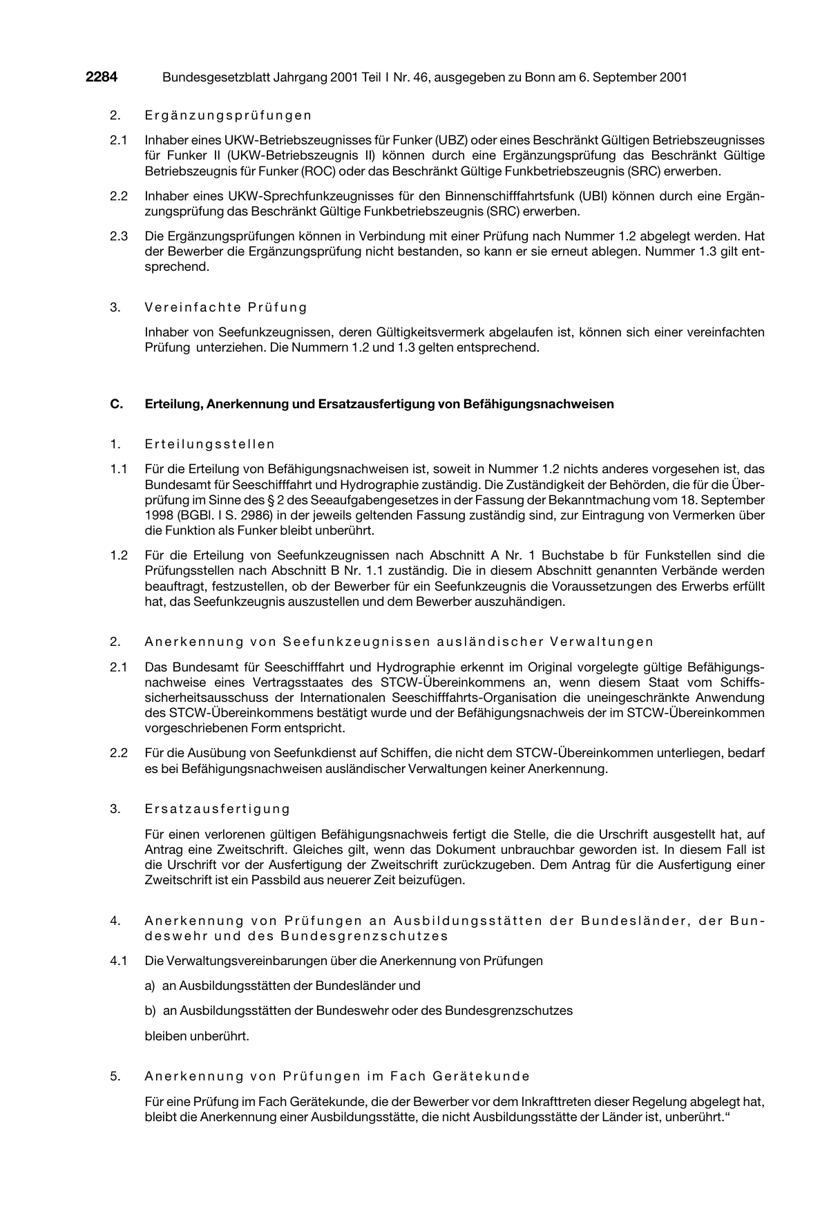 BGBl. 2001, Seite 2284 — Originalseite als Abbildung