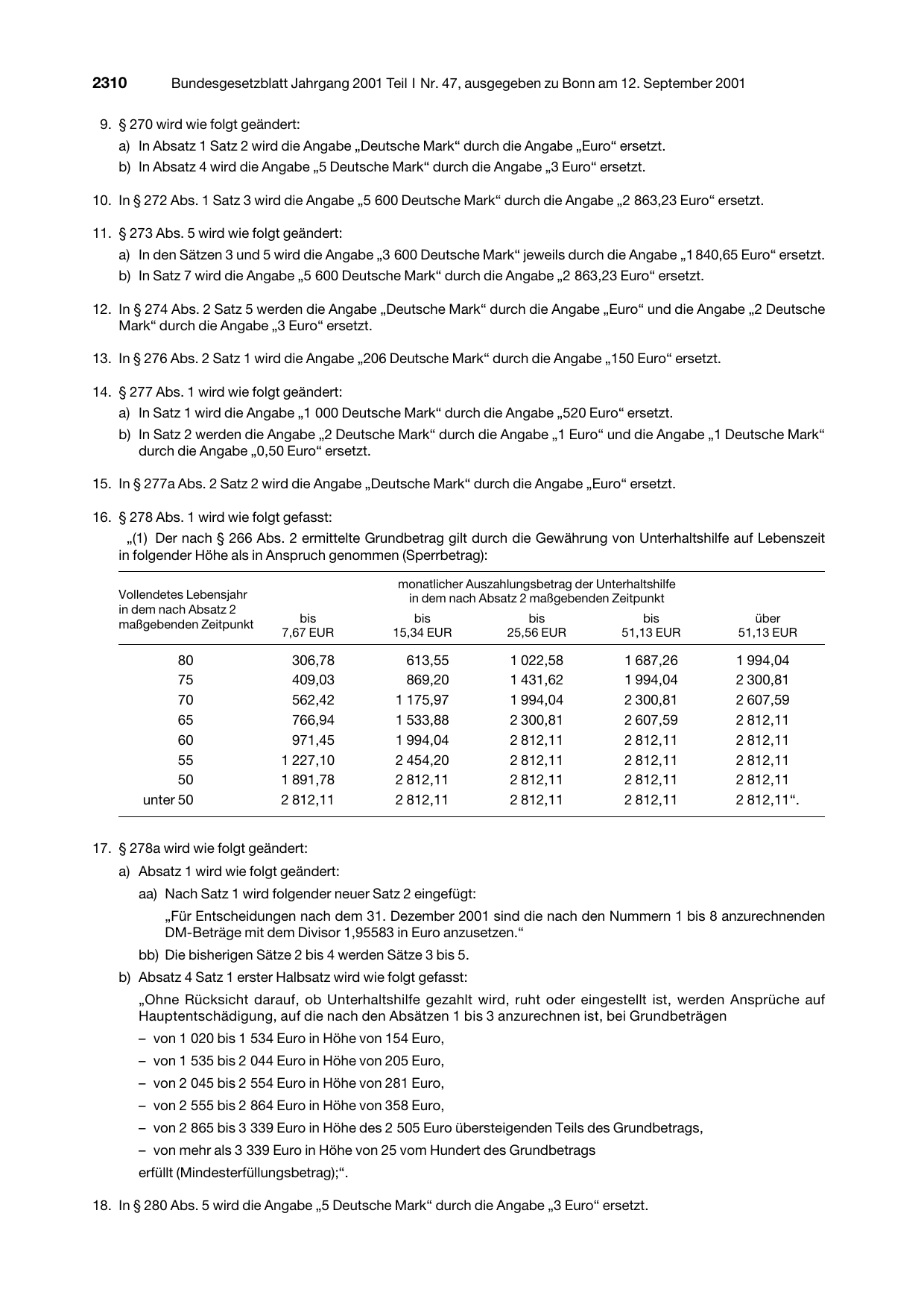 BGBl. 2001, Seite 2310 — Originalseite als Abbildung