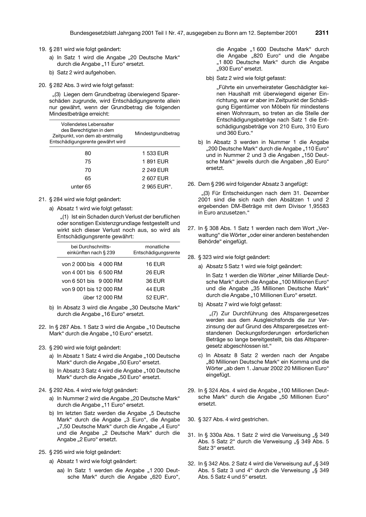 BGBl. 2001, Seite 2311 — Originalseite als Abbildung