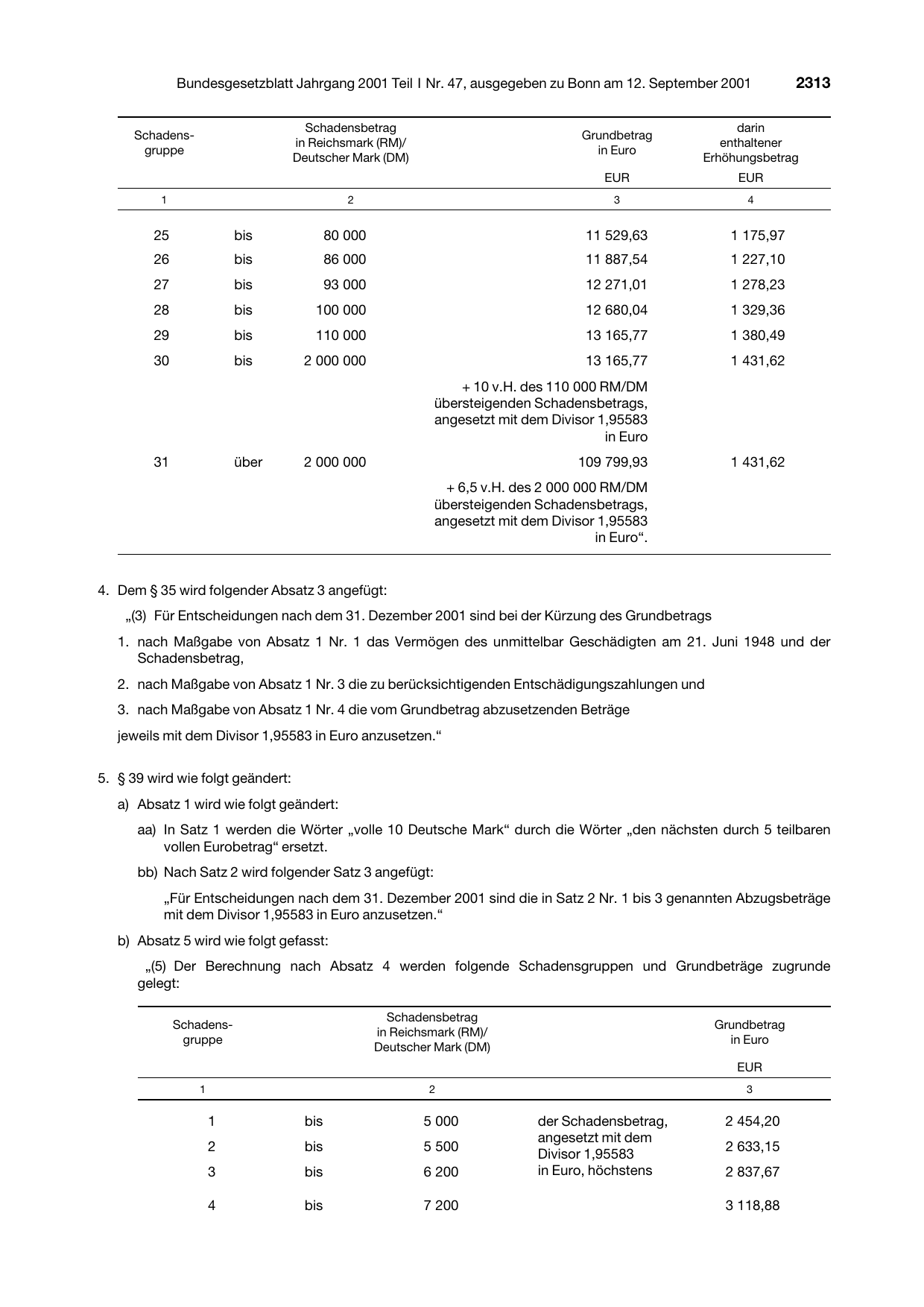 BGBl. 2001, Seite 2313 — Originalseite als Abbildung