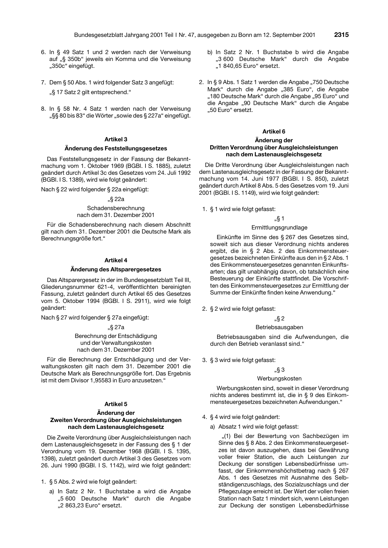 BGBl. 2001, Seite 2315 — Originalseite als Abbildung