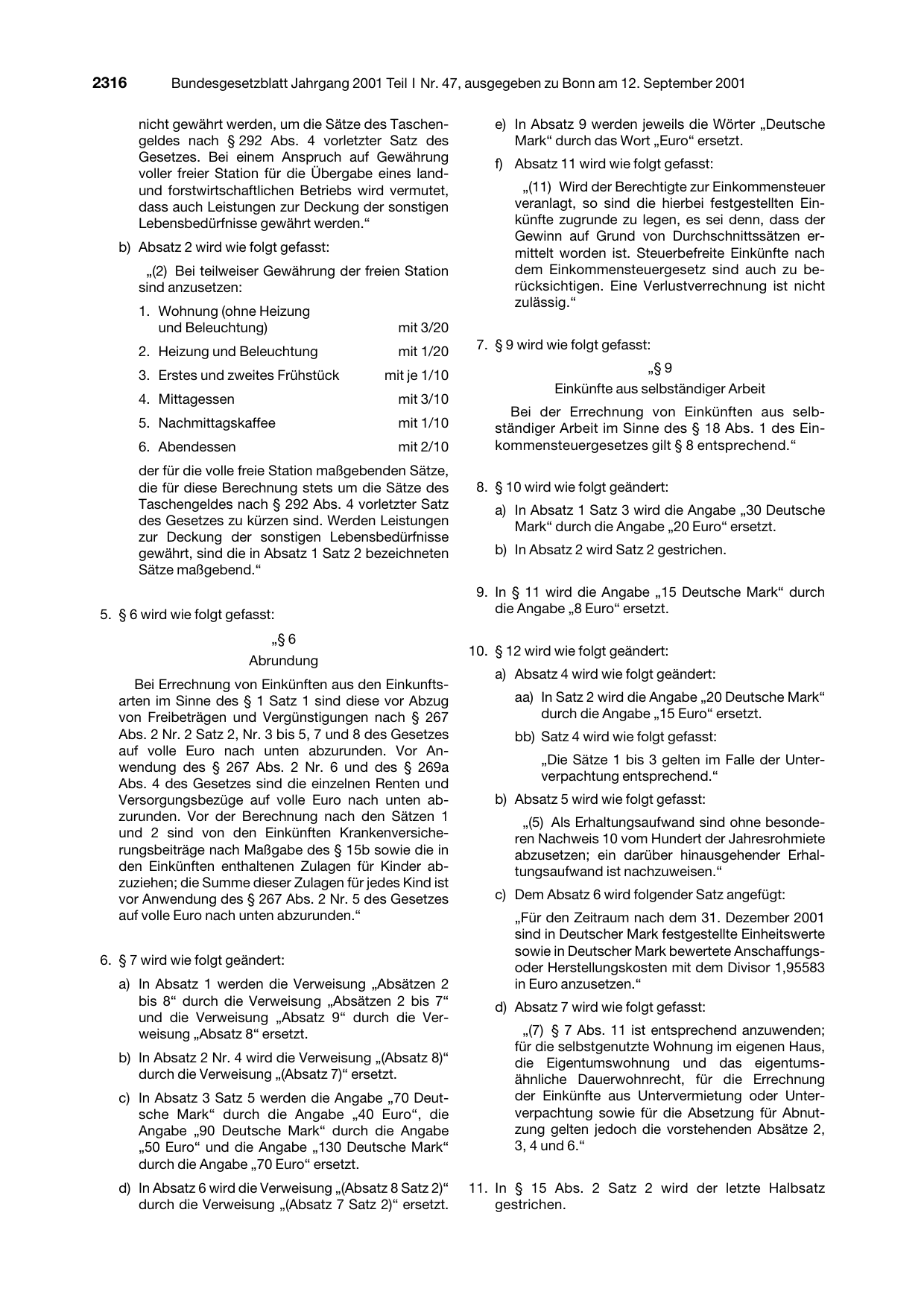 BGBl. 2001, Seite 2316 — Originalseite als Abbildung