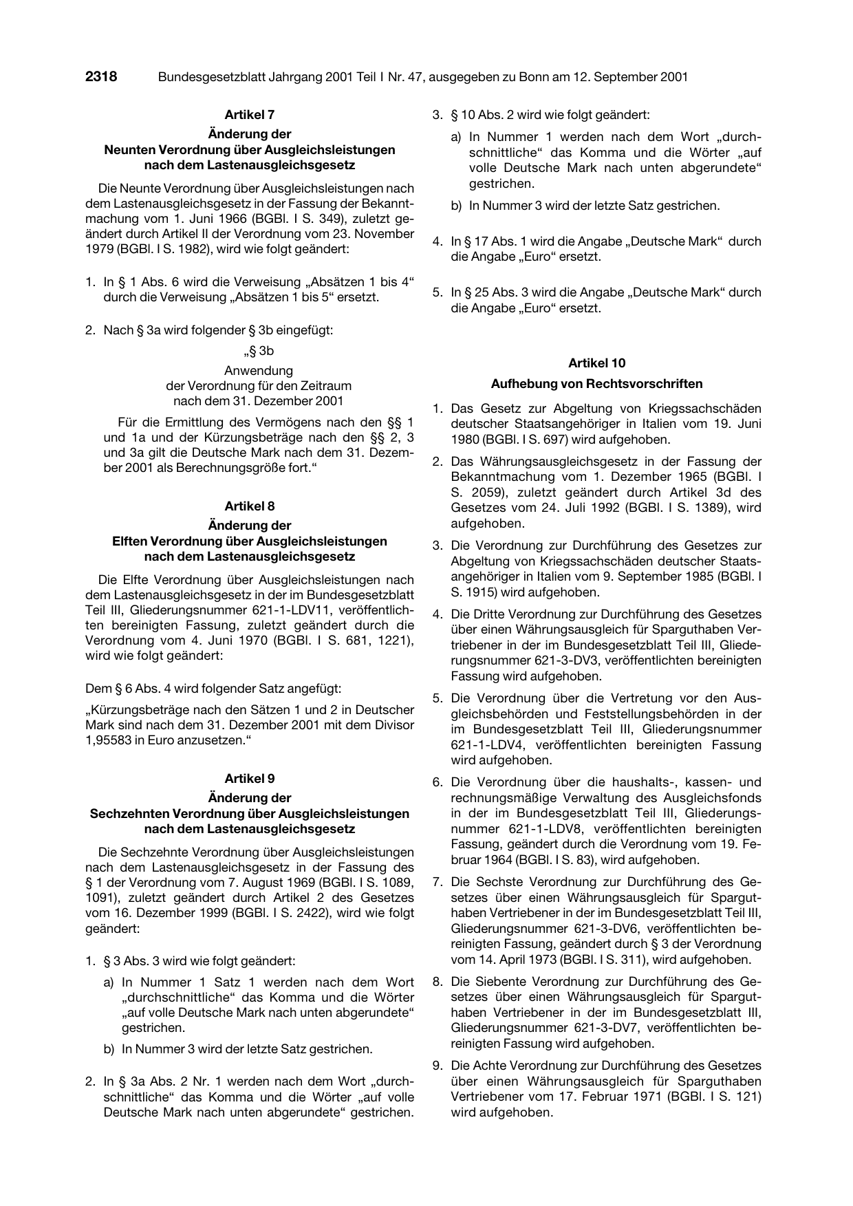BGBl. 2001, Seite 2318 — Originalseite als Abbildung