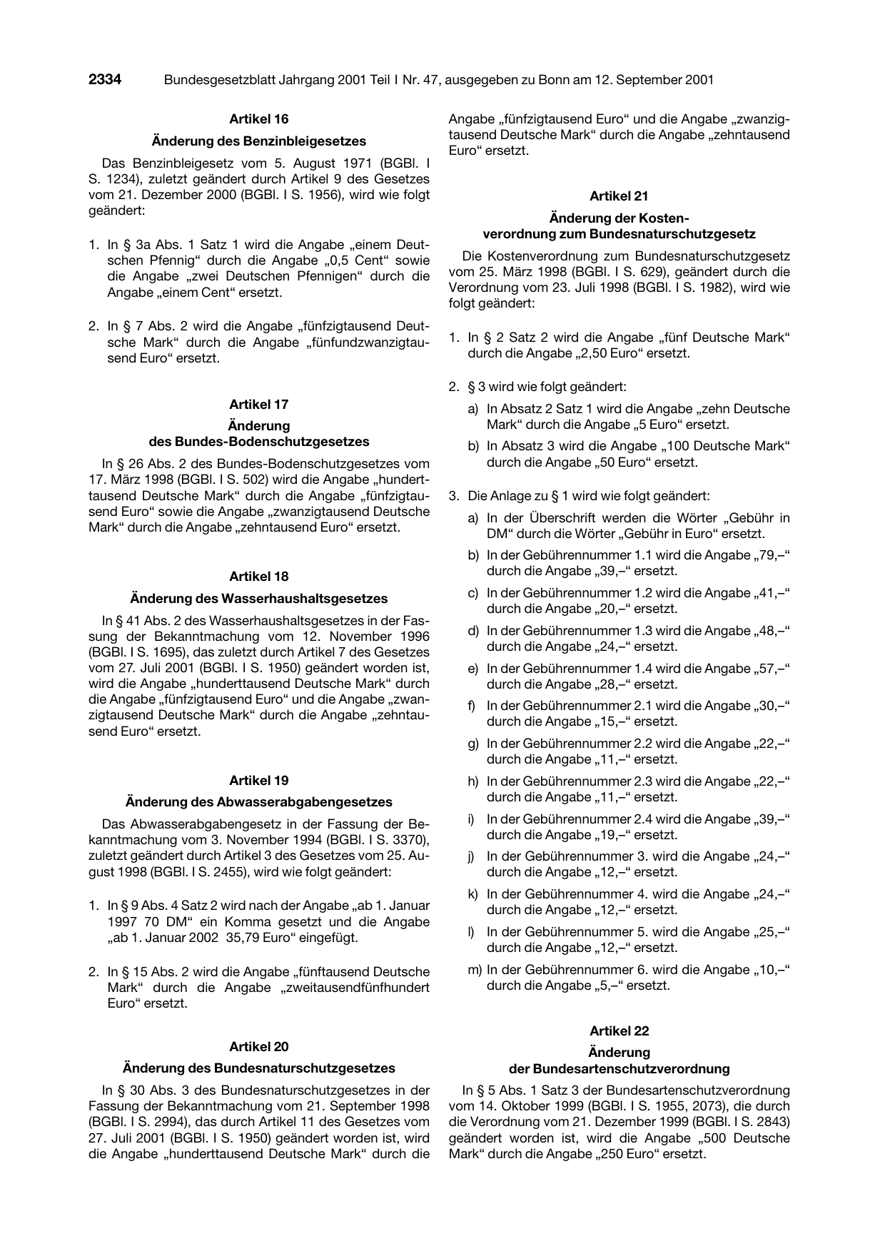 BGBl. 2001, Seite 2334 — Originalseite als Abbildung