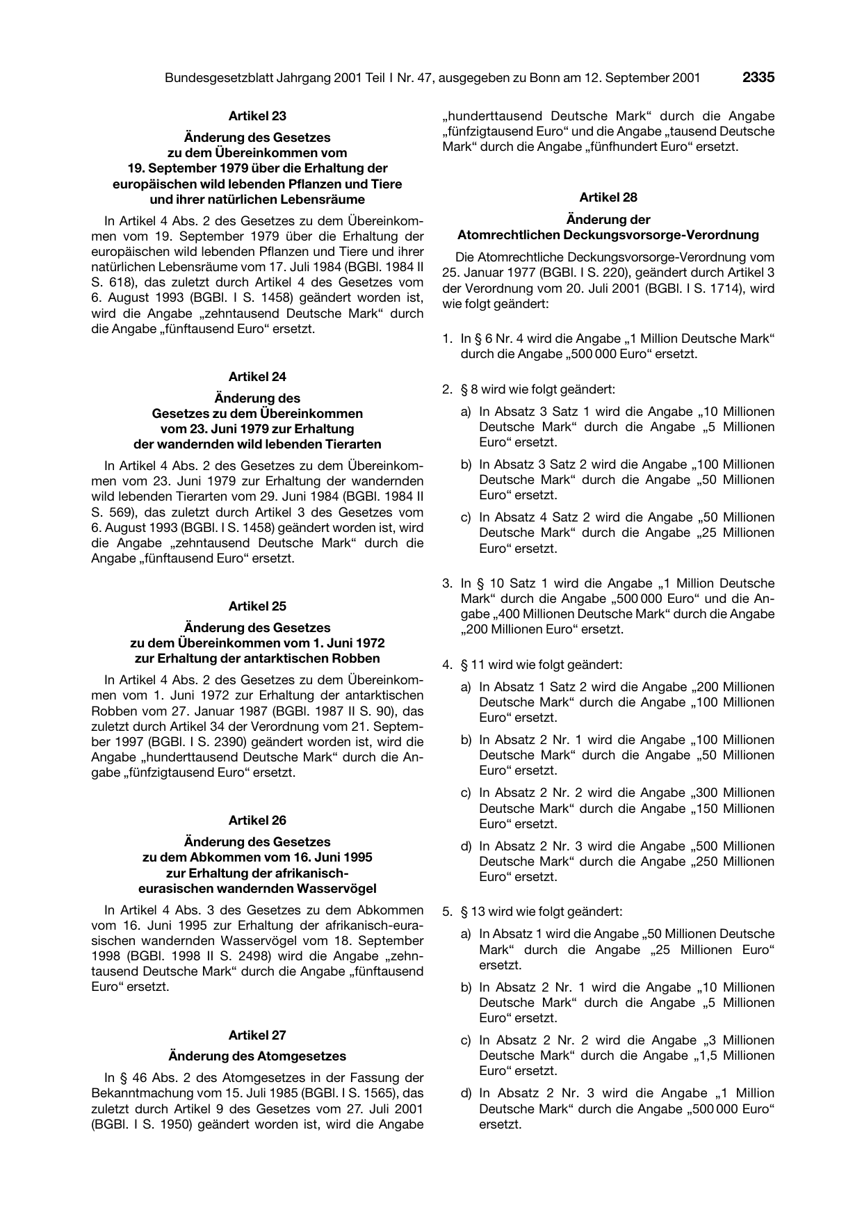 BGBl. 2001, Seite 2335 — Originalseite als Abbildung