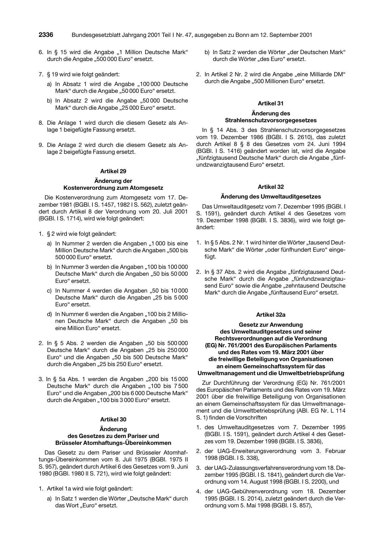 BGBl. 2001, Seite 2336 — Originalseite als Abbildung
