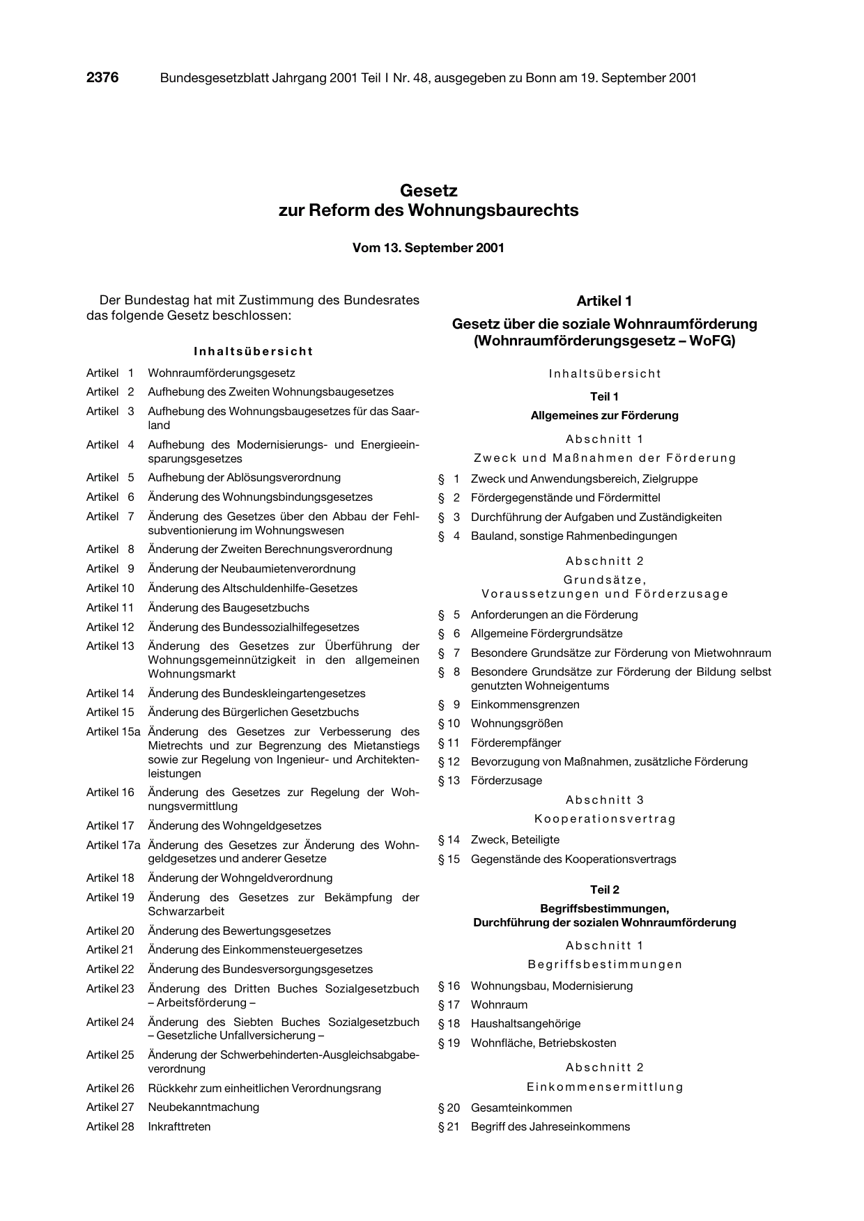 BGBl. 2001, Seite 2376 — Originalseite als Abbildung
