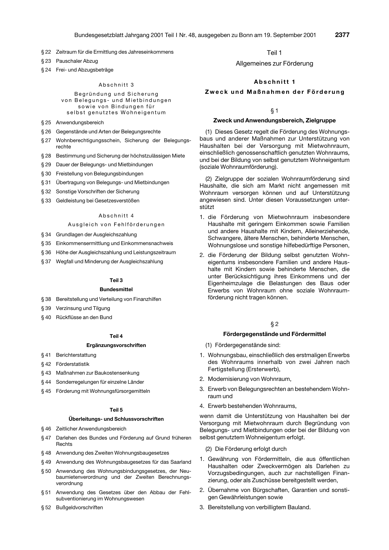 BGBl. 2001, Seite 2377 — Originalseite als Abbildung
