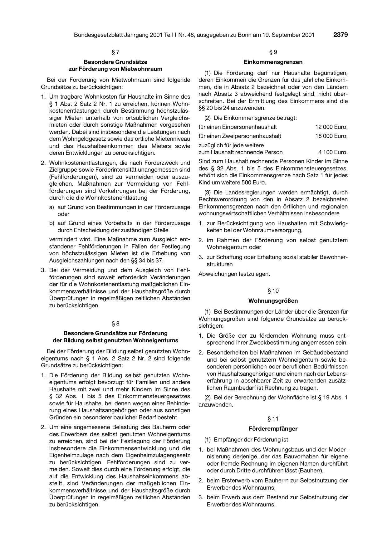 BGBl. 2001, Seite 2379 — Originalseite als Abbildung