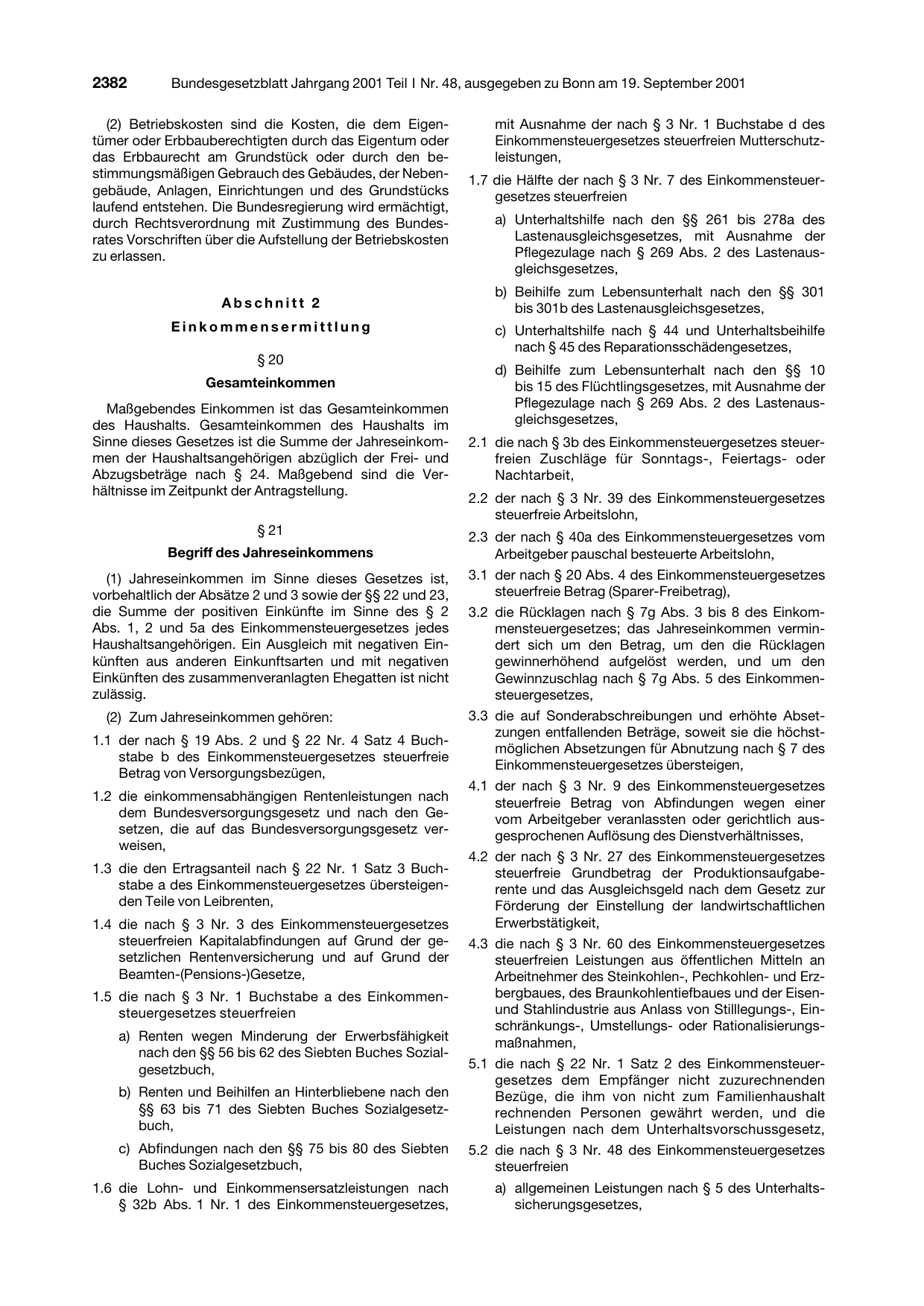 BGBl. 2001, Seite 2382 — Originalseite als Abbildung