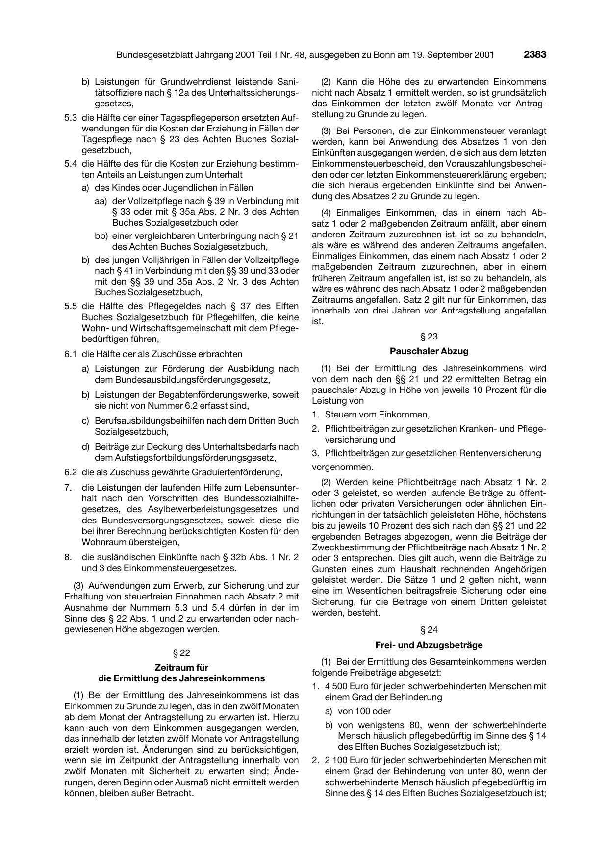 BGBl. 2001, Seite 2383 — Originalseite als Abbildung