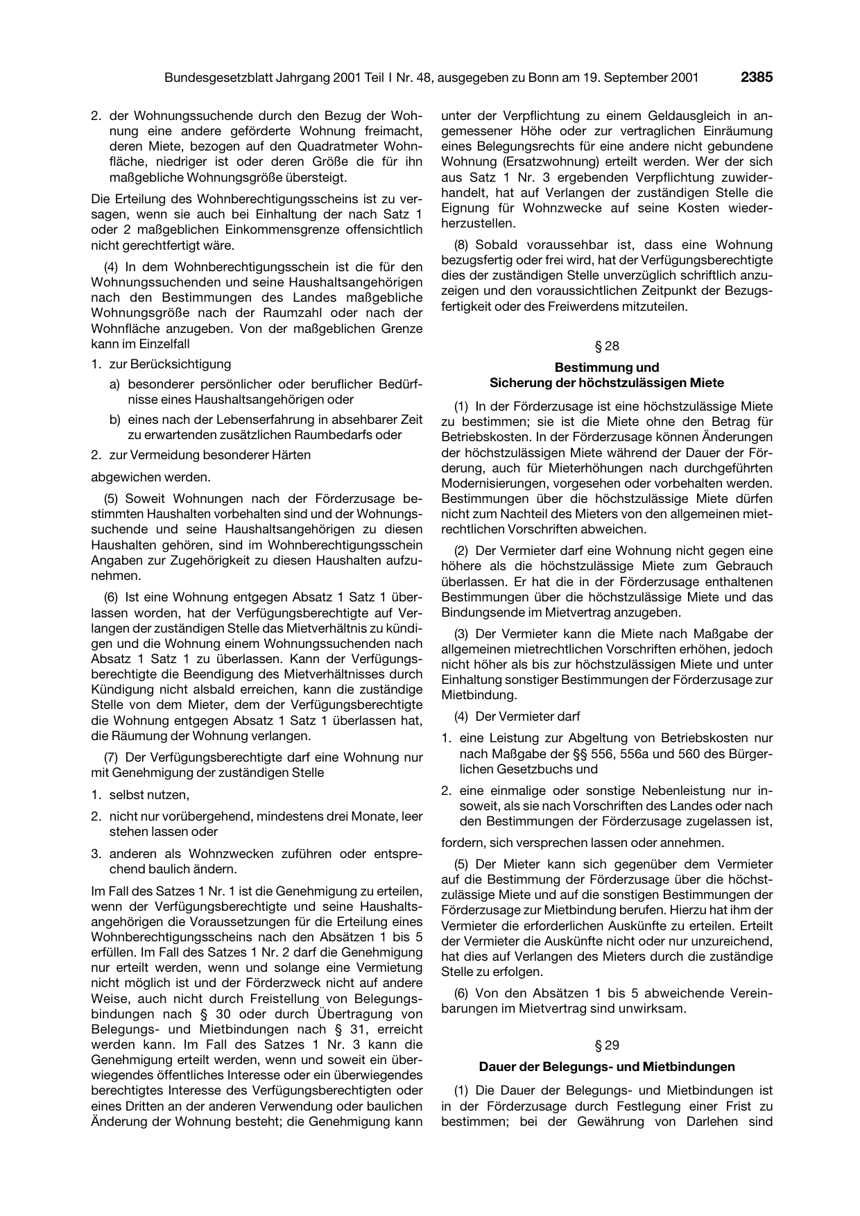 BGBl. 2001, Seite 2385 — Originalseite als Abbildung