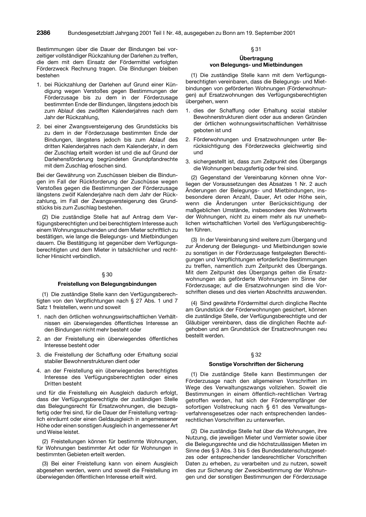 BGBl. 2001, Seite 2386 — Originalseite als Abbildung