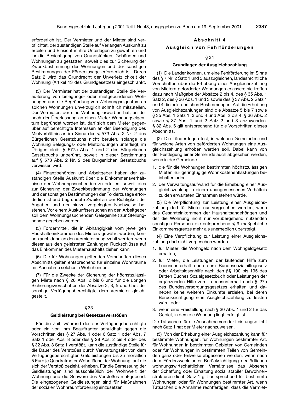 BGBl. 2001, Seite 2387 — Originalseite als Abbildung