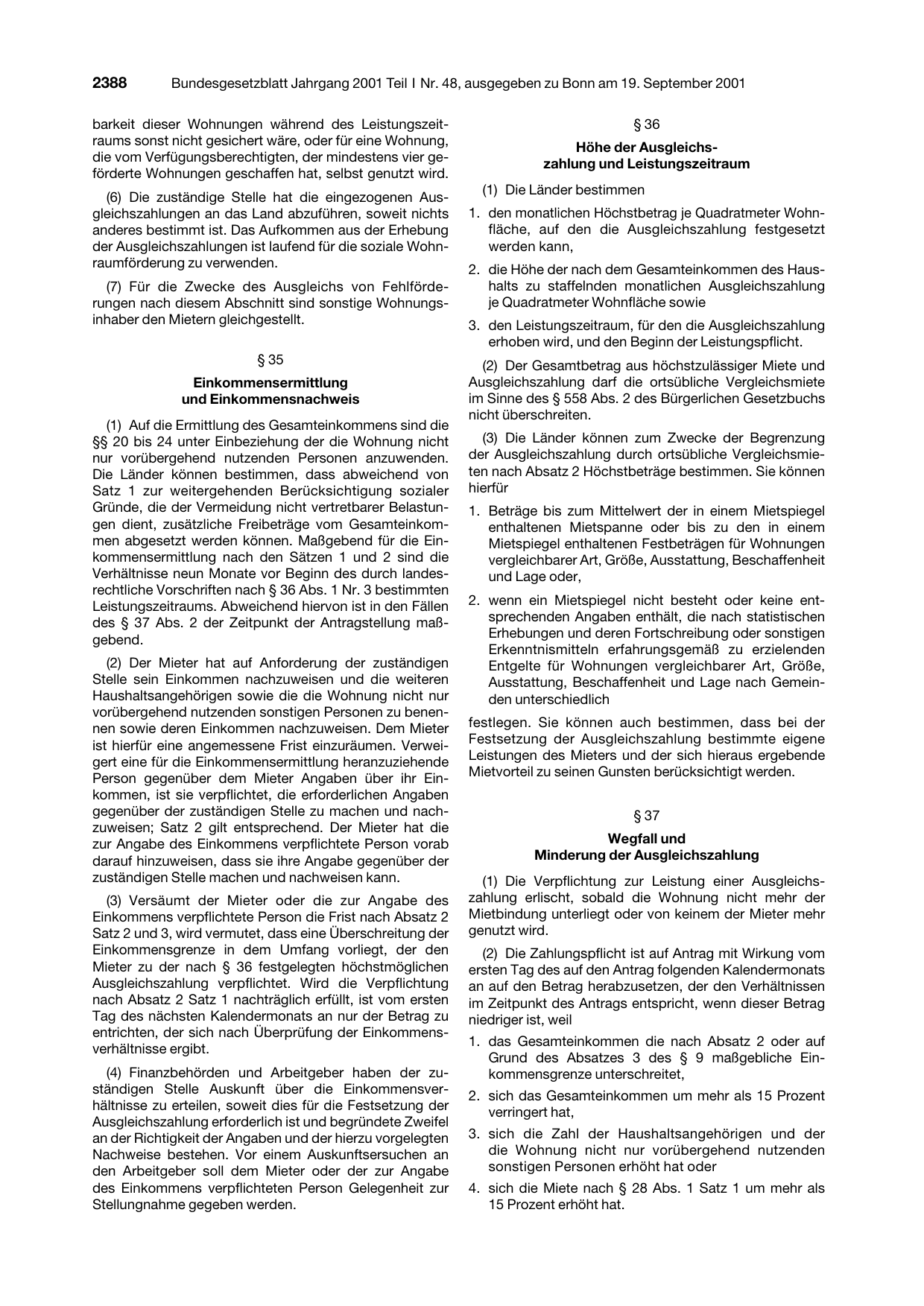 BGBl. 2001, Seite 2388 — Originalseite als Abbildung