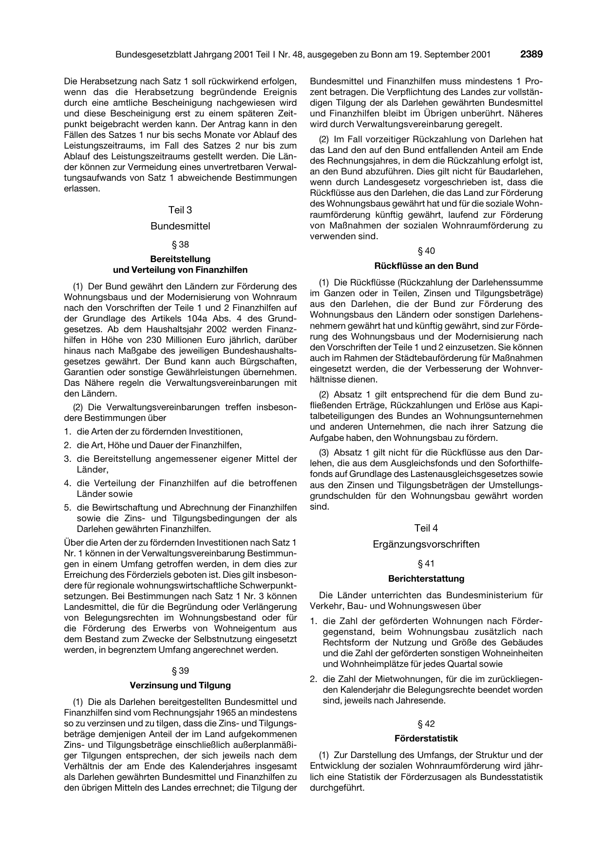 BGBl. 2001, Seite 2389 — Originalseite als Abbildung