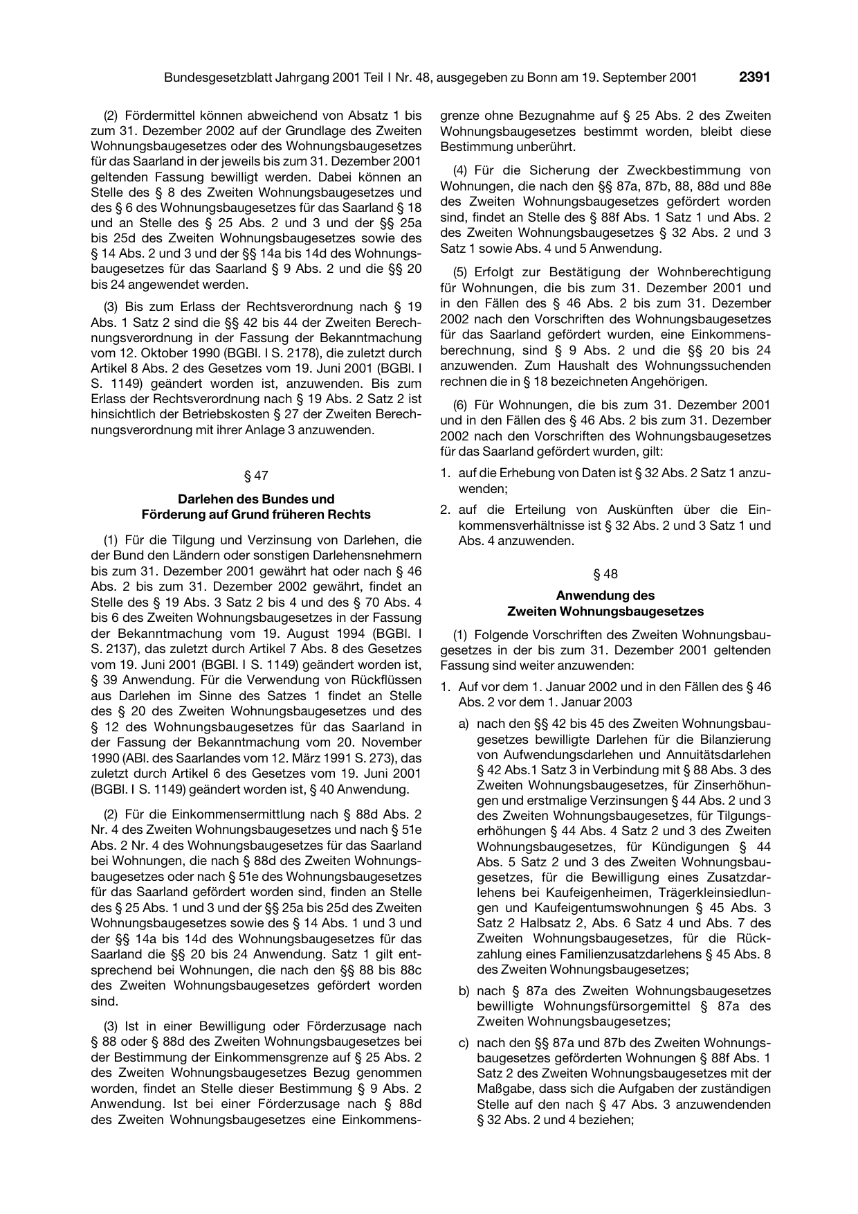 BGBl. 2001, Seite 2391 — Originalseite als Abbildung
