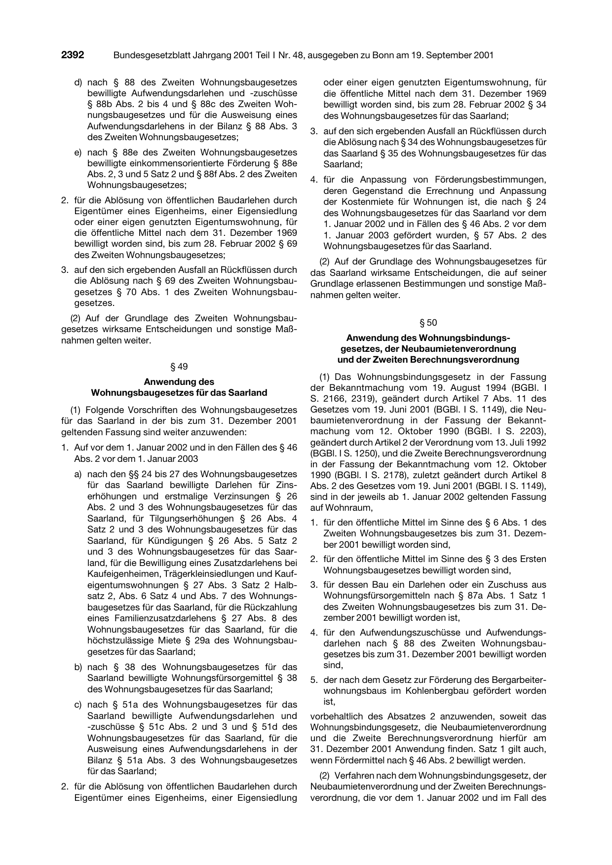 BGBl. 2001, Seite 2392 — Originalseite als Abbildung