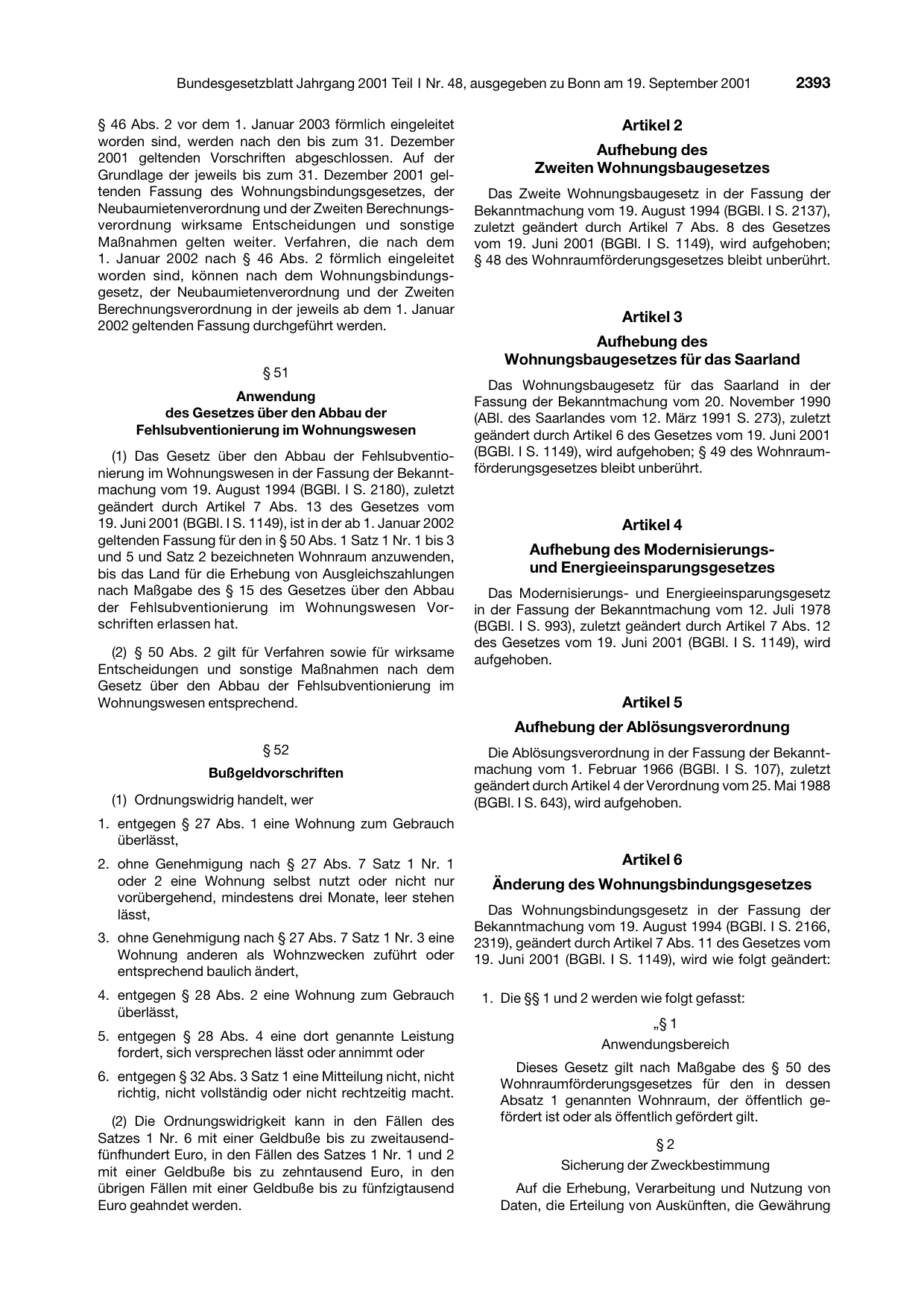 BGBl. 2001, Seite 2393 — Originalseite als Abbildung