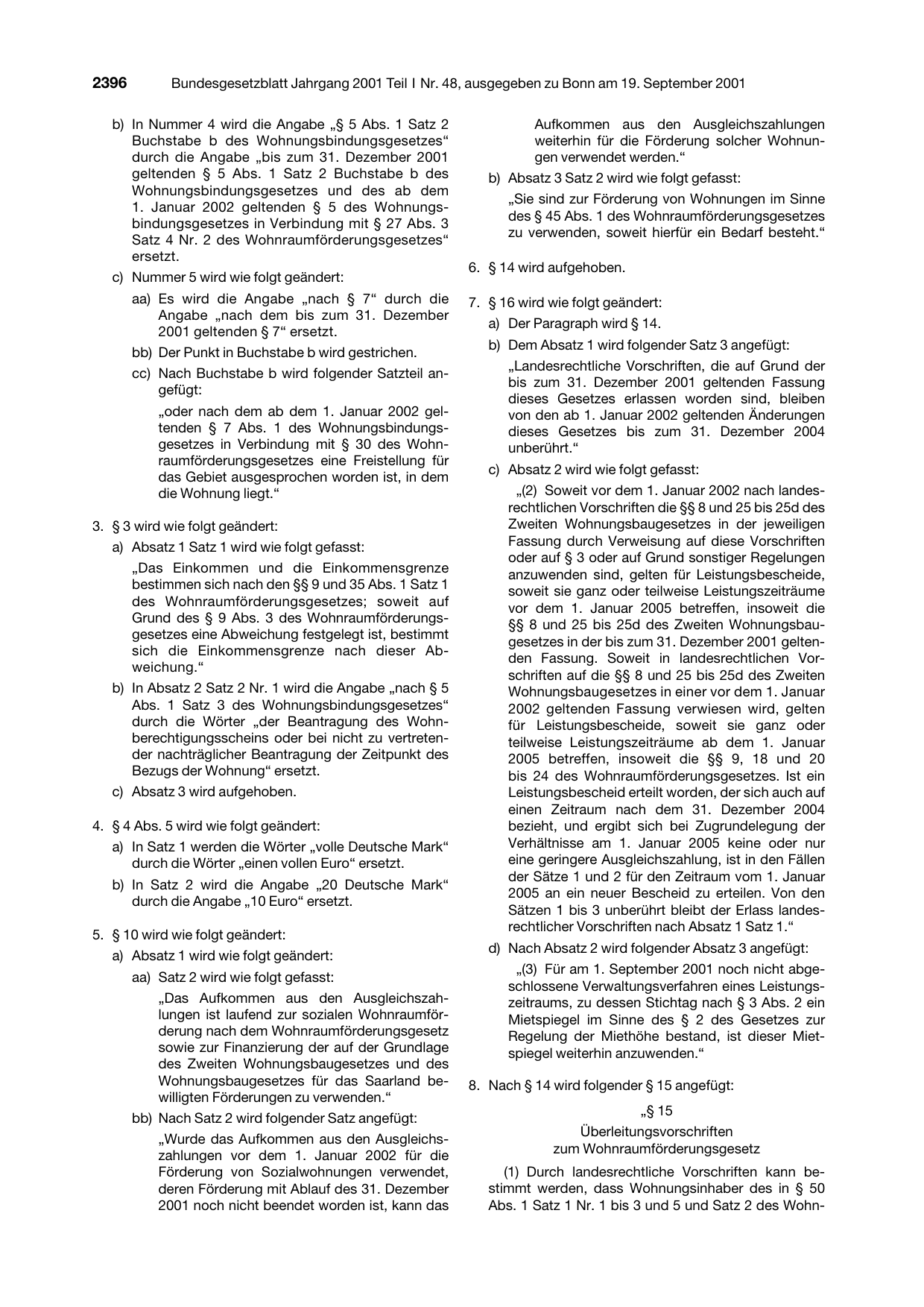 BGBl. 2001, Seite 2396 — Originalseite als Abbildung