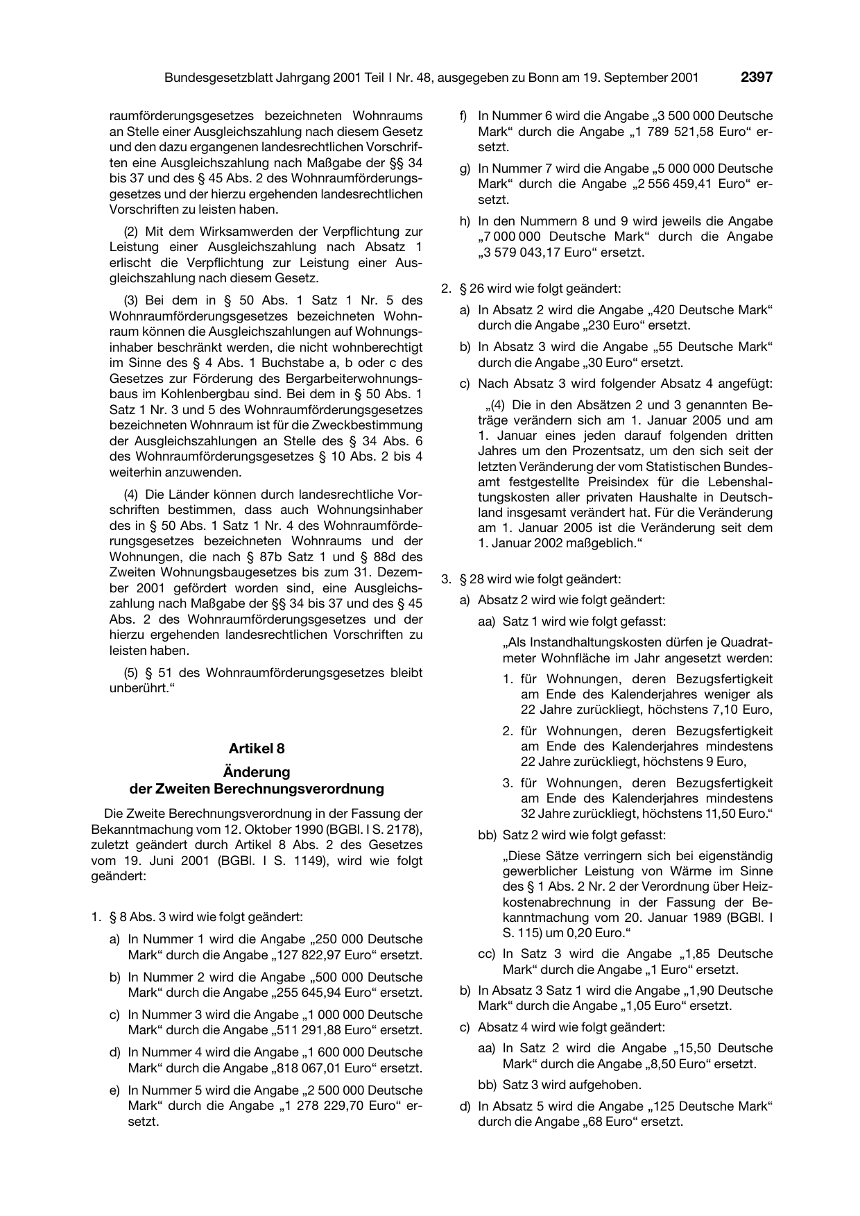 BGBl. 2001, Seite 2397 — Originalseite als Abbildung