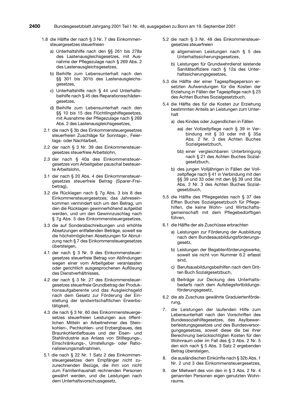 BGBl. 2001, Seite 2400 — Originalseite als Abbildung