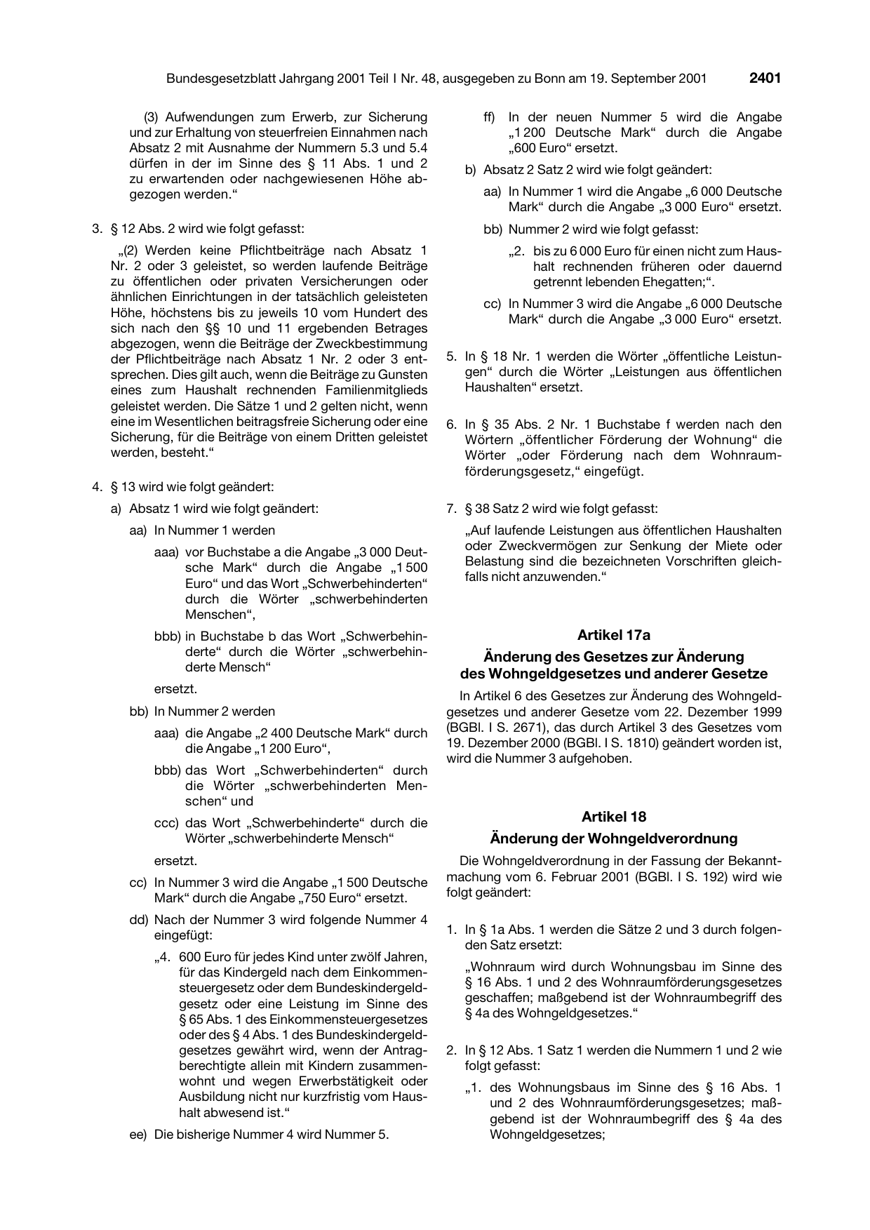 BGBl. 2001, Seite 2401 — Originalseite als Abbildung