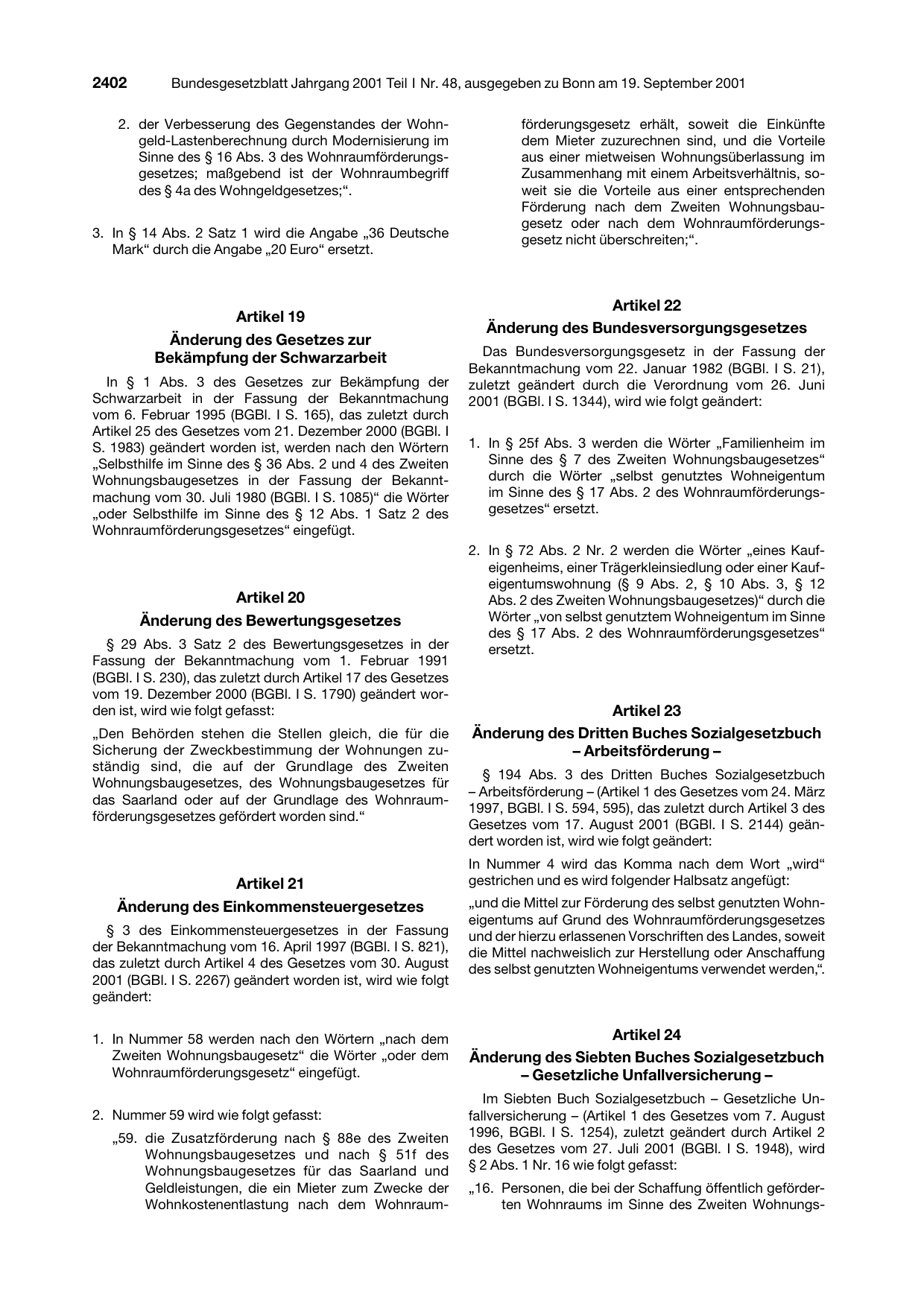 BGBl. 2001, Seite 2402 — Originalseite als Abbildung